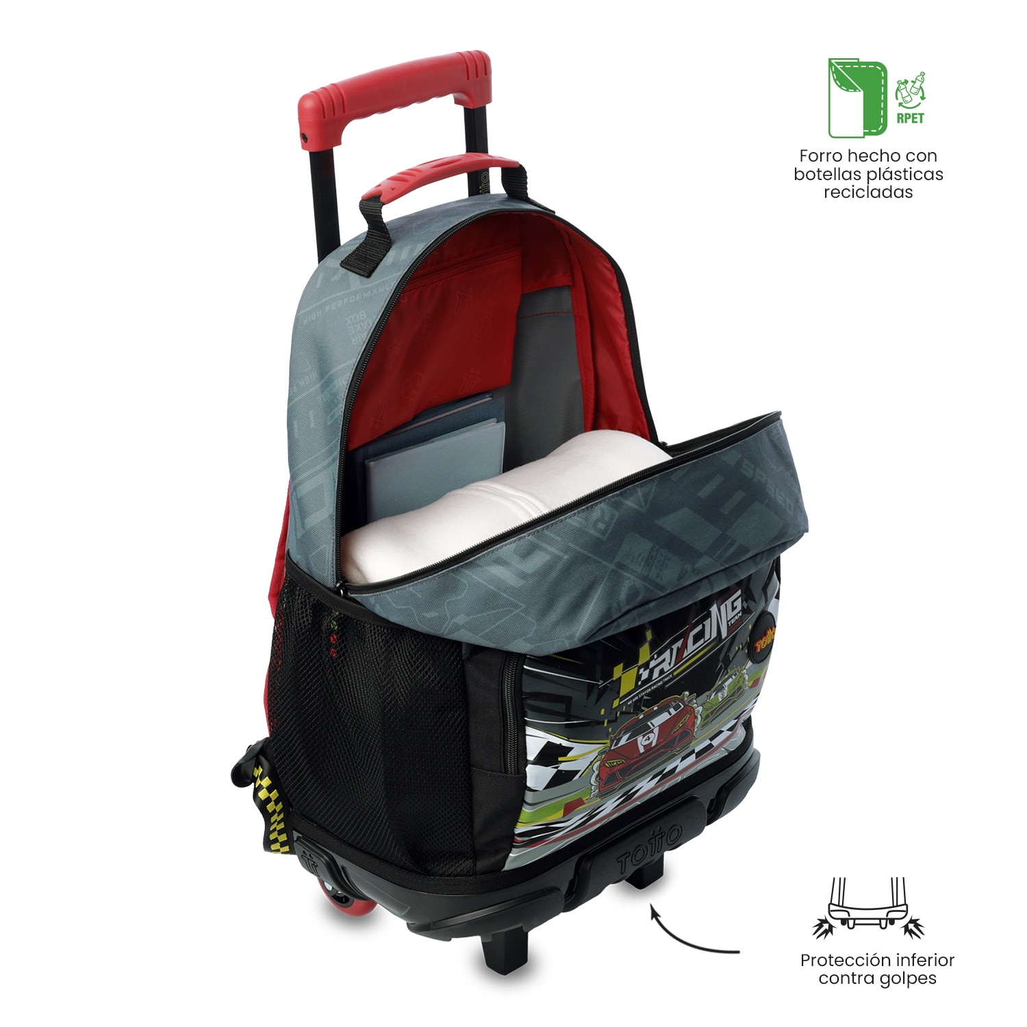 Mochila Infantil com Rodas Totto Grand Prix M Cinzento-6