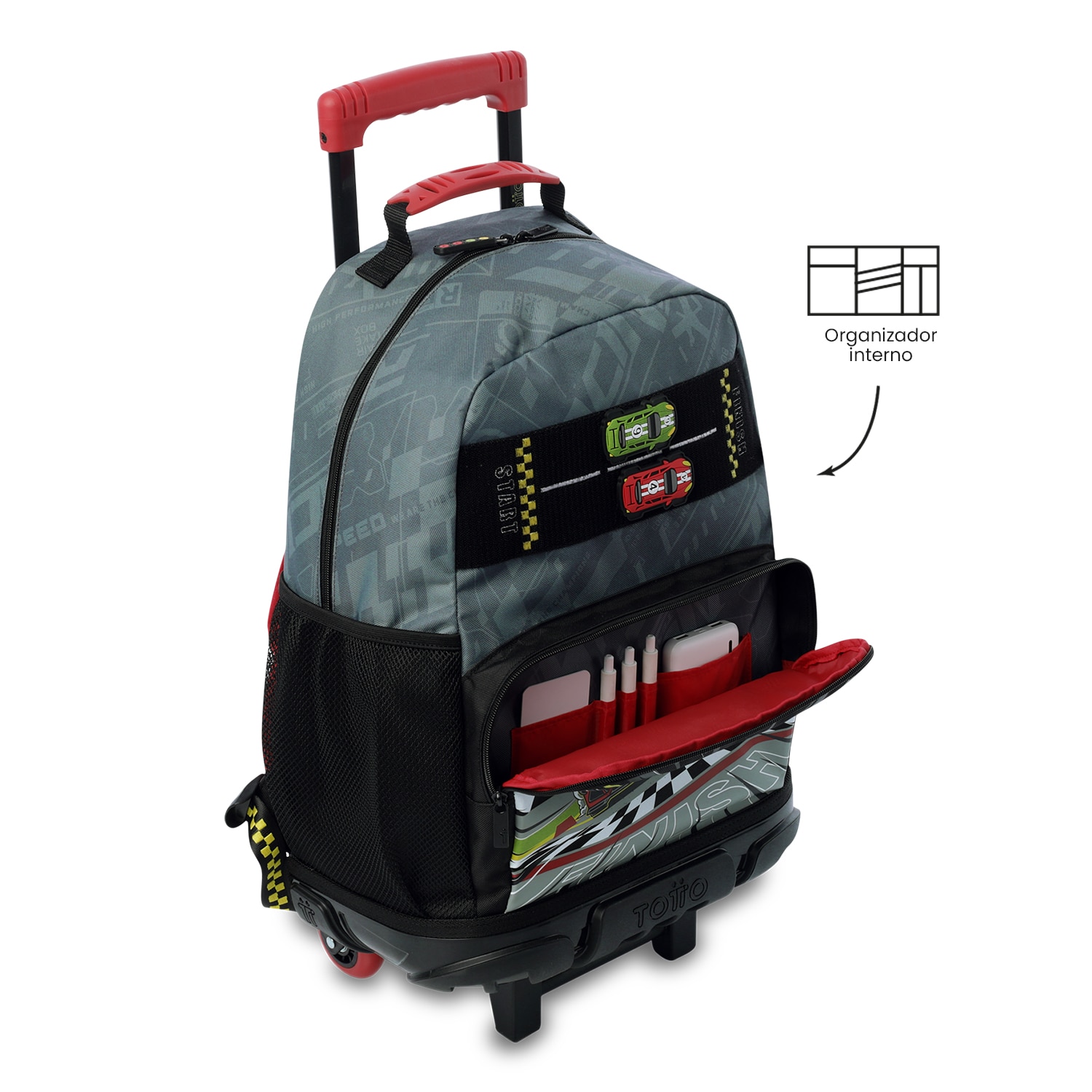 Mochila Infantil com Rodas Totto Grand Prix M Cinzento-7