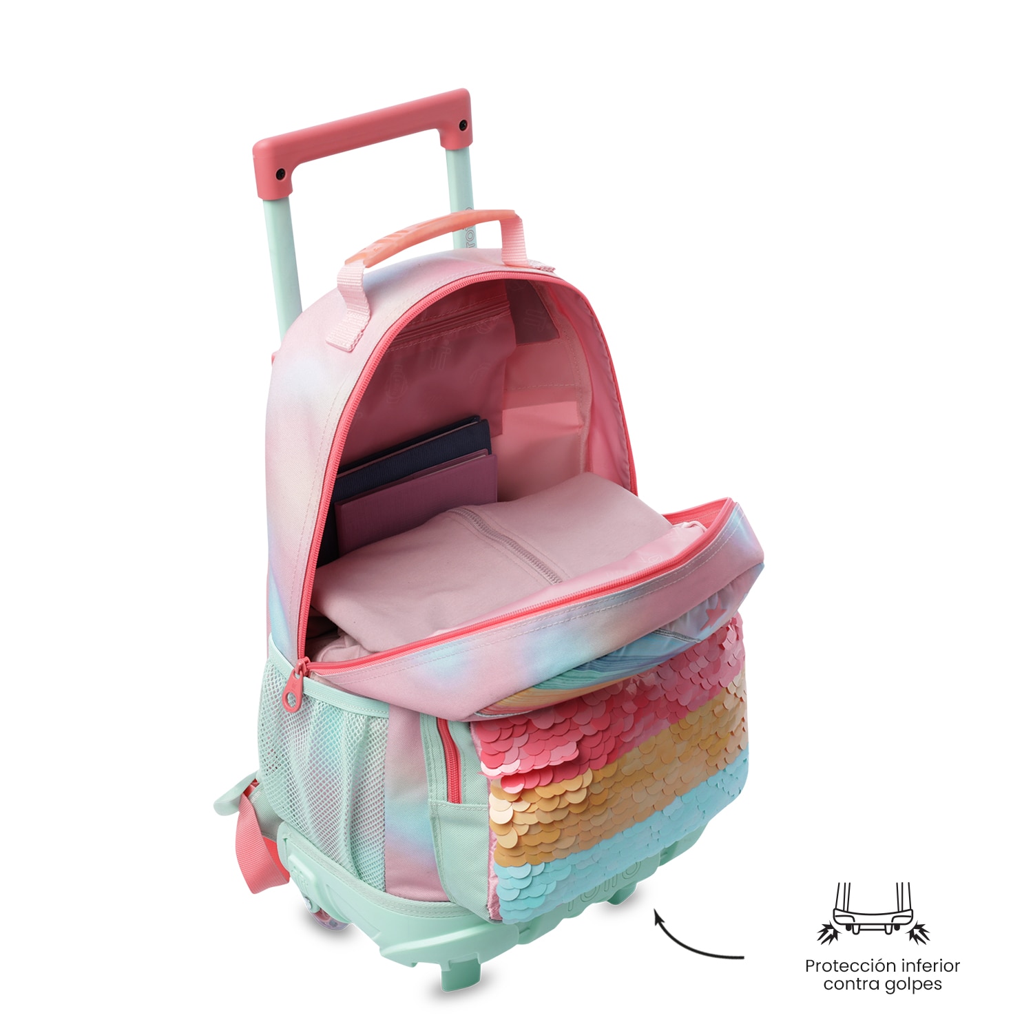 Mochila Infantil com Rodas Totto Rainbow Star M Rosa-5