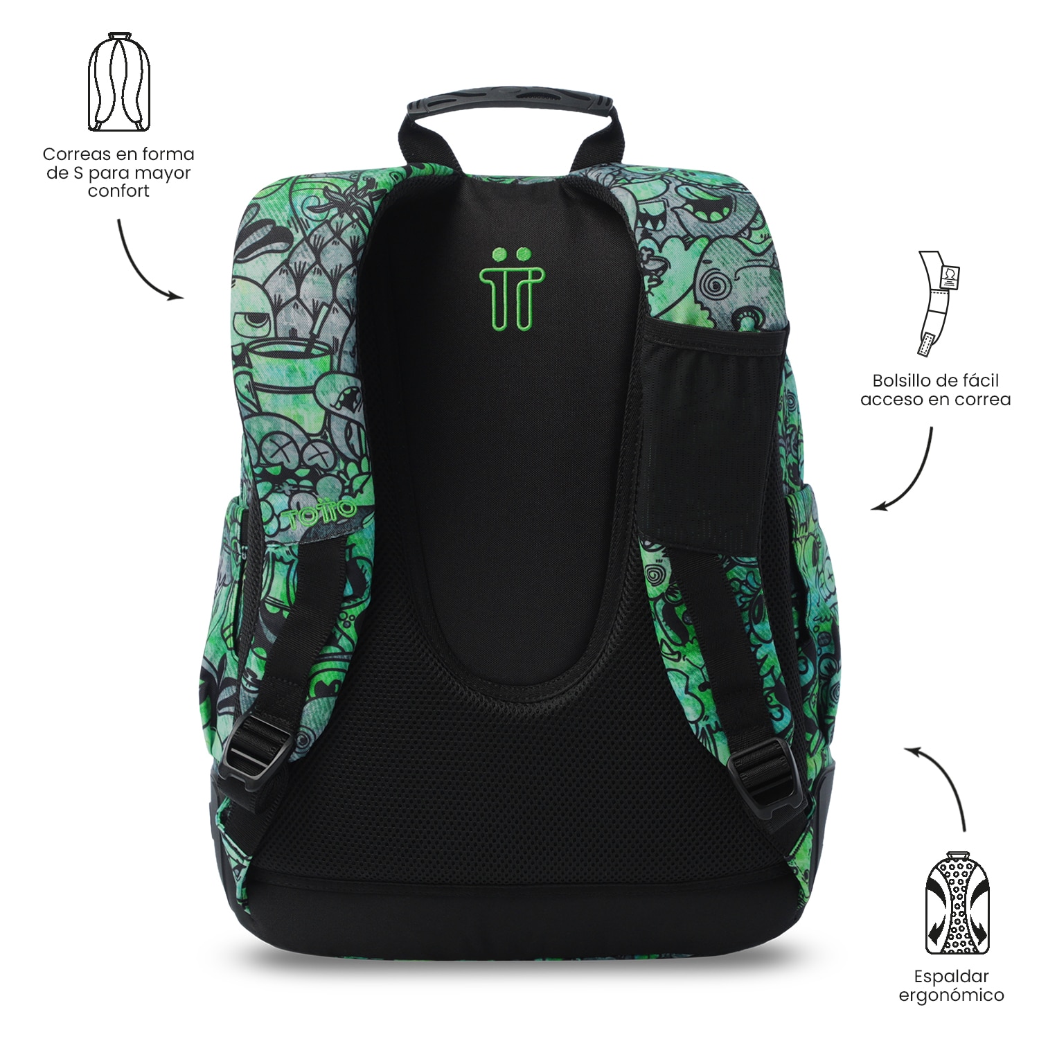 Mochila Escolar Totto Rayol Verde-5