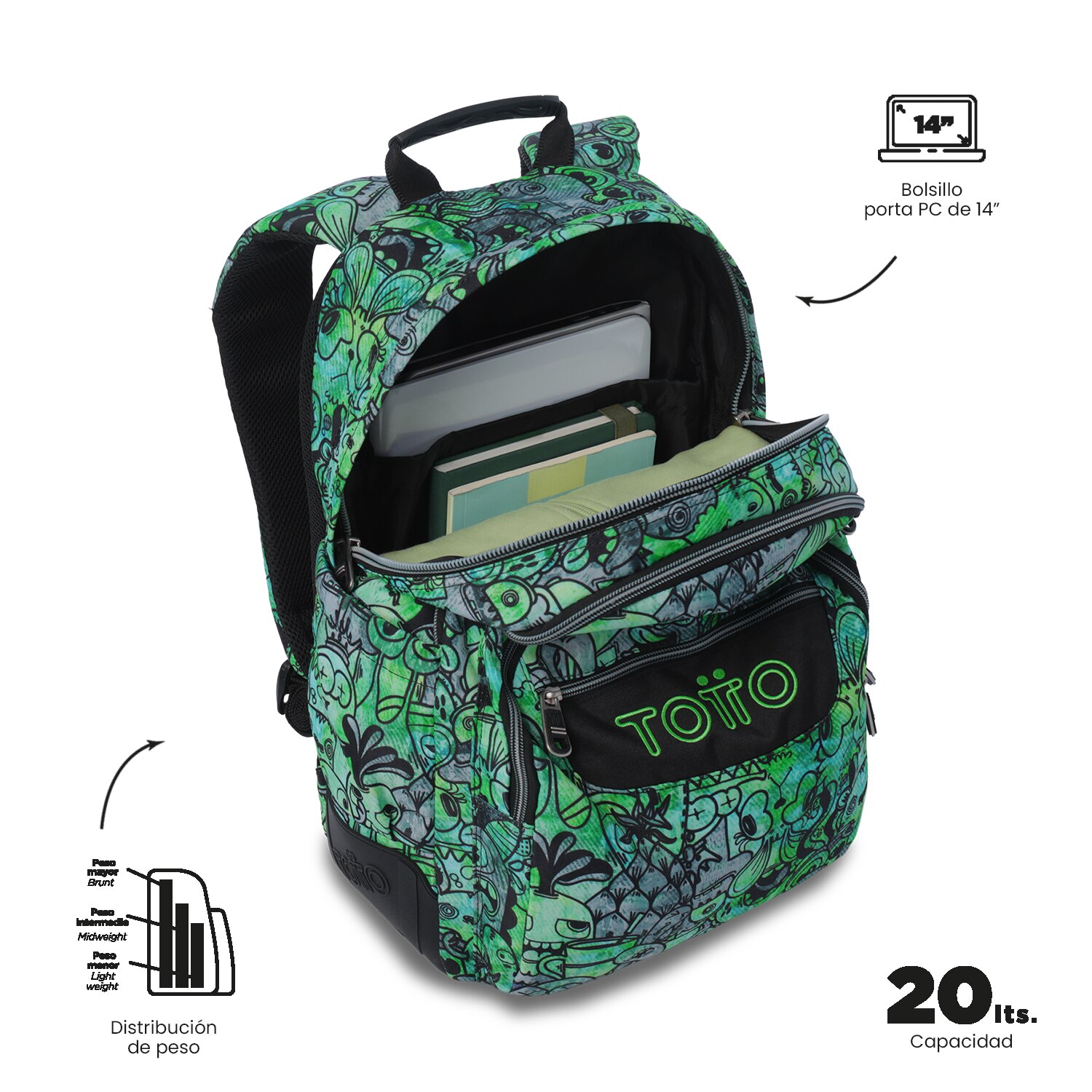 Mochila Escolar Totto Rayol Verde-6
