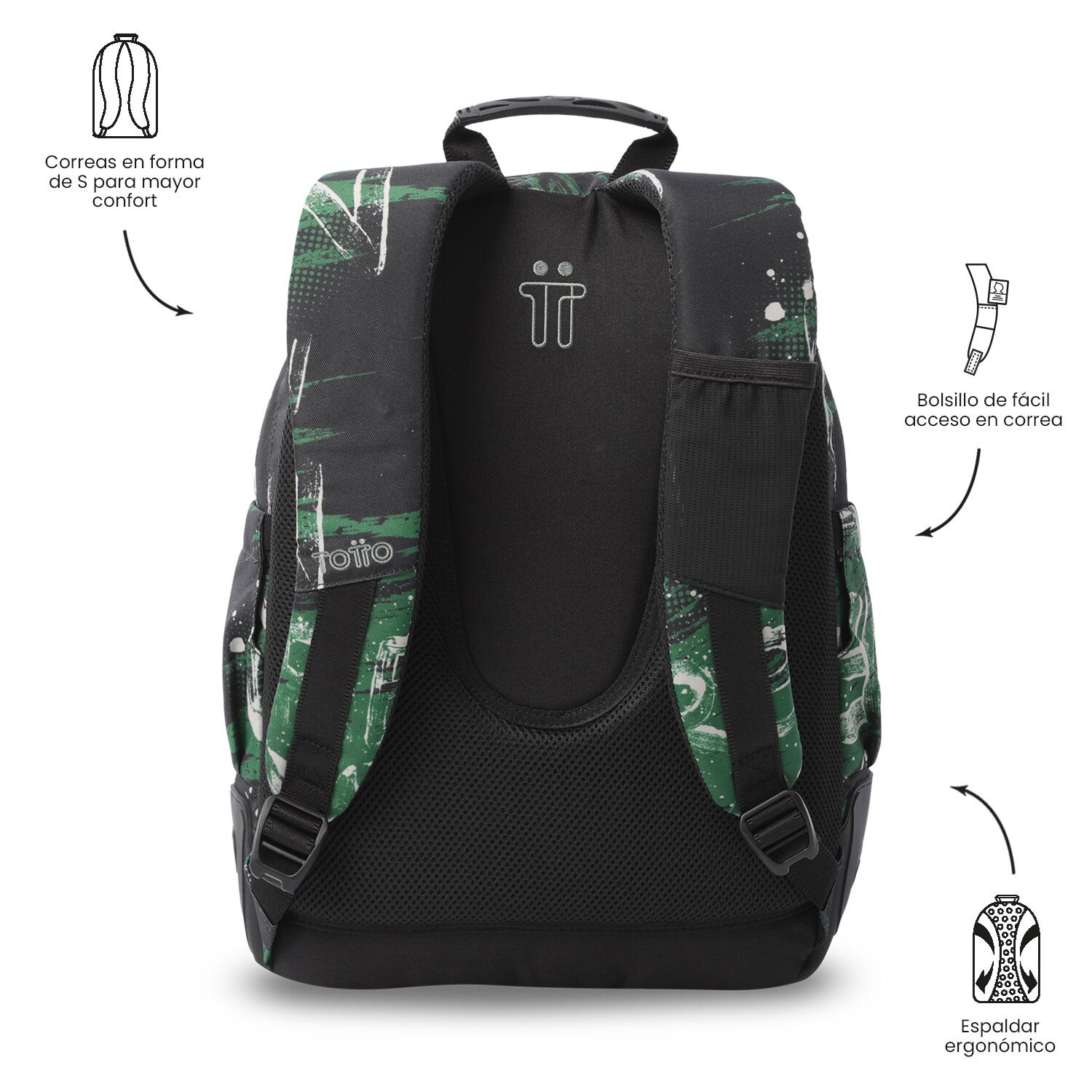 Mochila Escolar Totto Rayol Verde-5