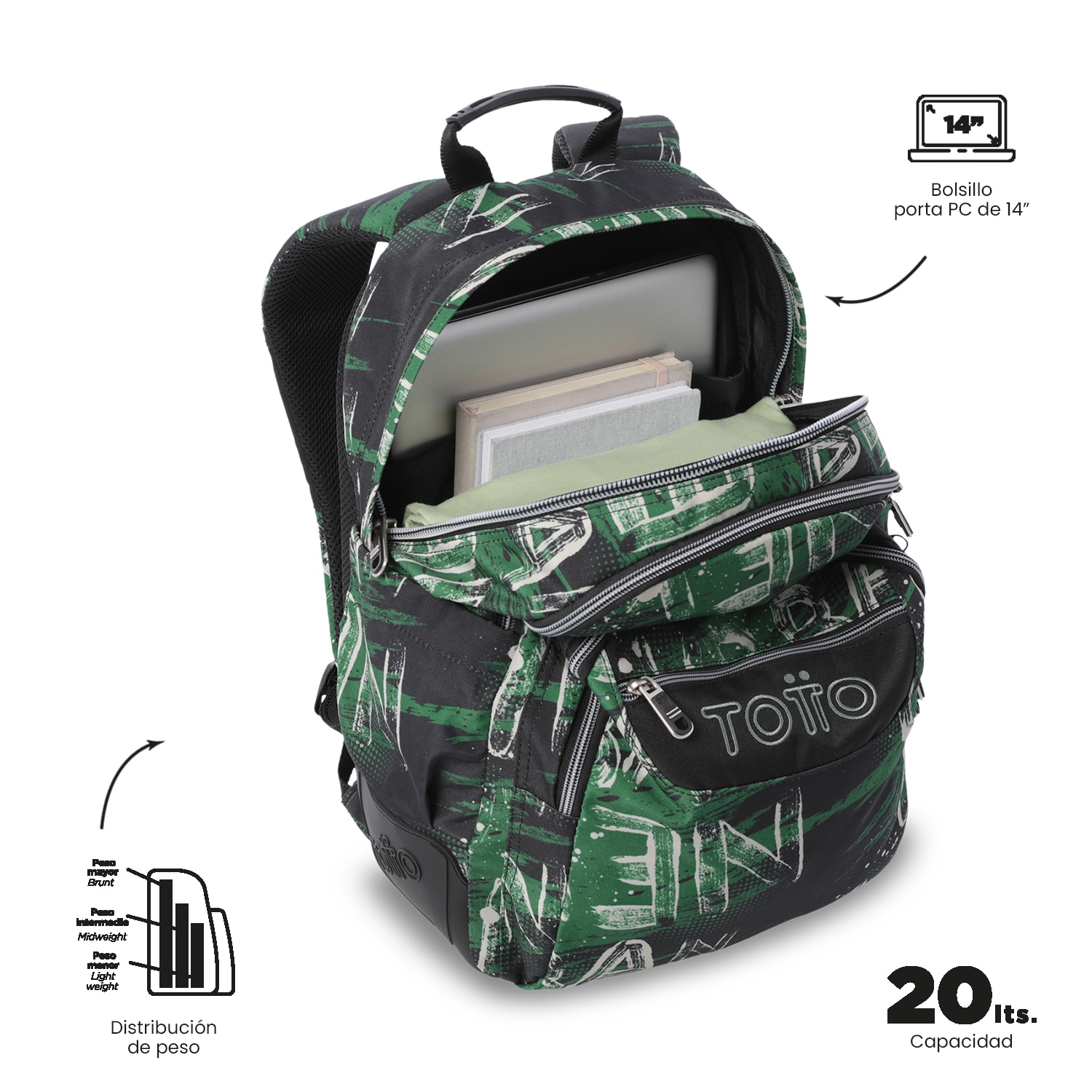 Mochila Escolar Totto Rayol Verde-6