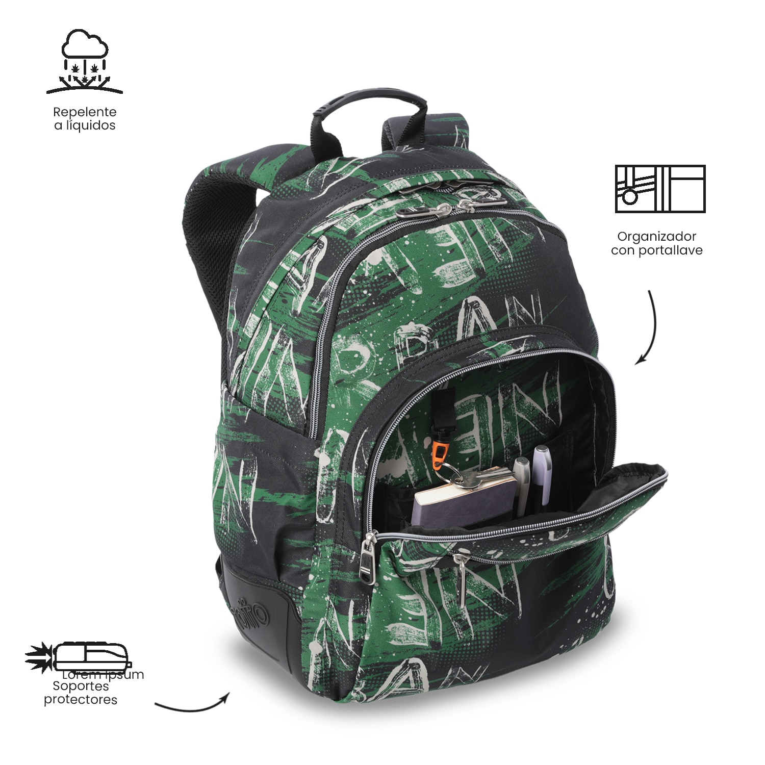 Mochila Escolar Totto Rayol Verde-7