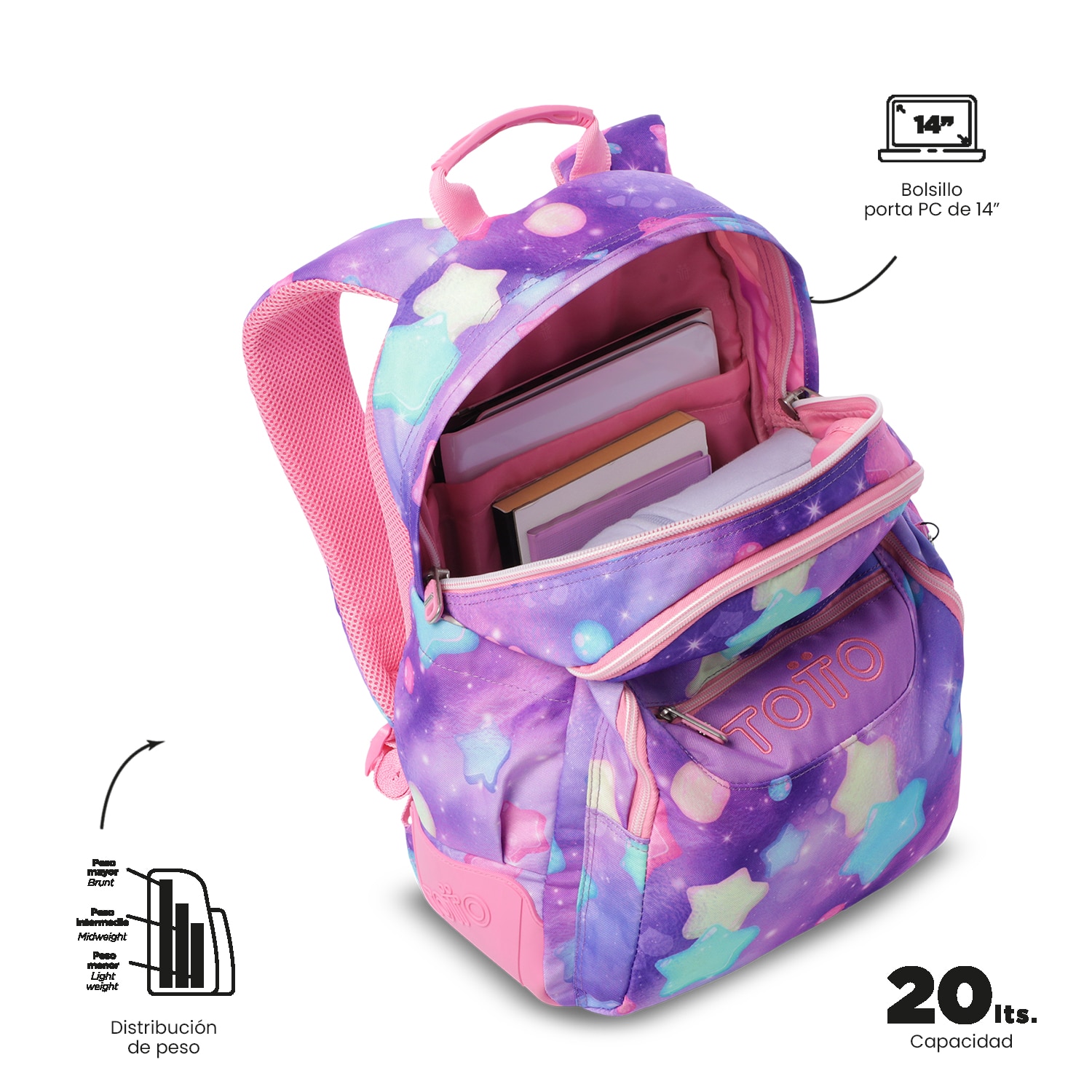 Mochila Escolar Totto Rayol Rosa-5