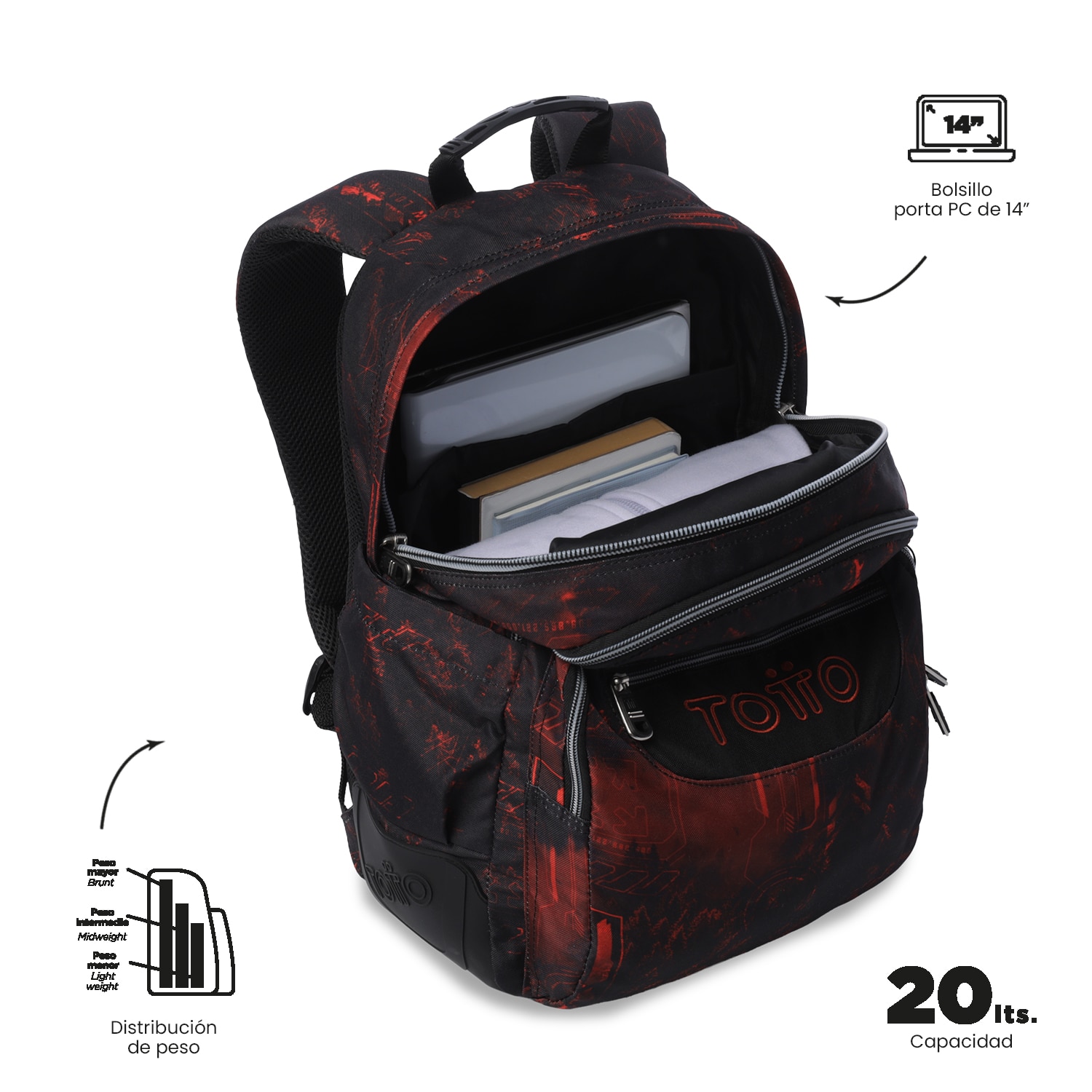 Mochila Escolar Totto Rayol Vermelho-6