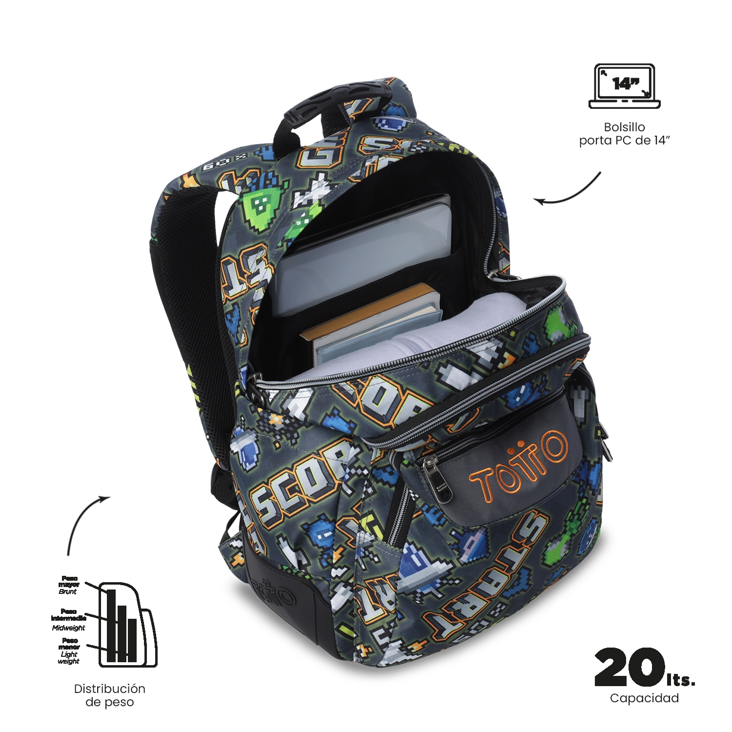 Mochila Escolar Totto Rayol Cinzento-6