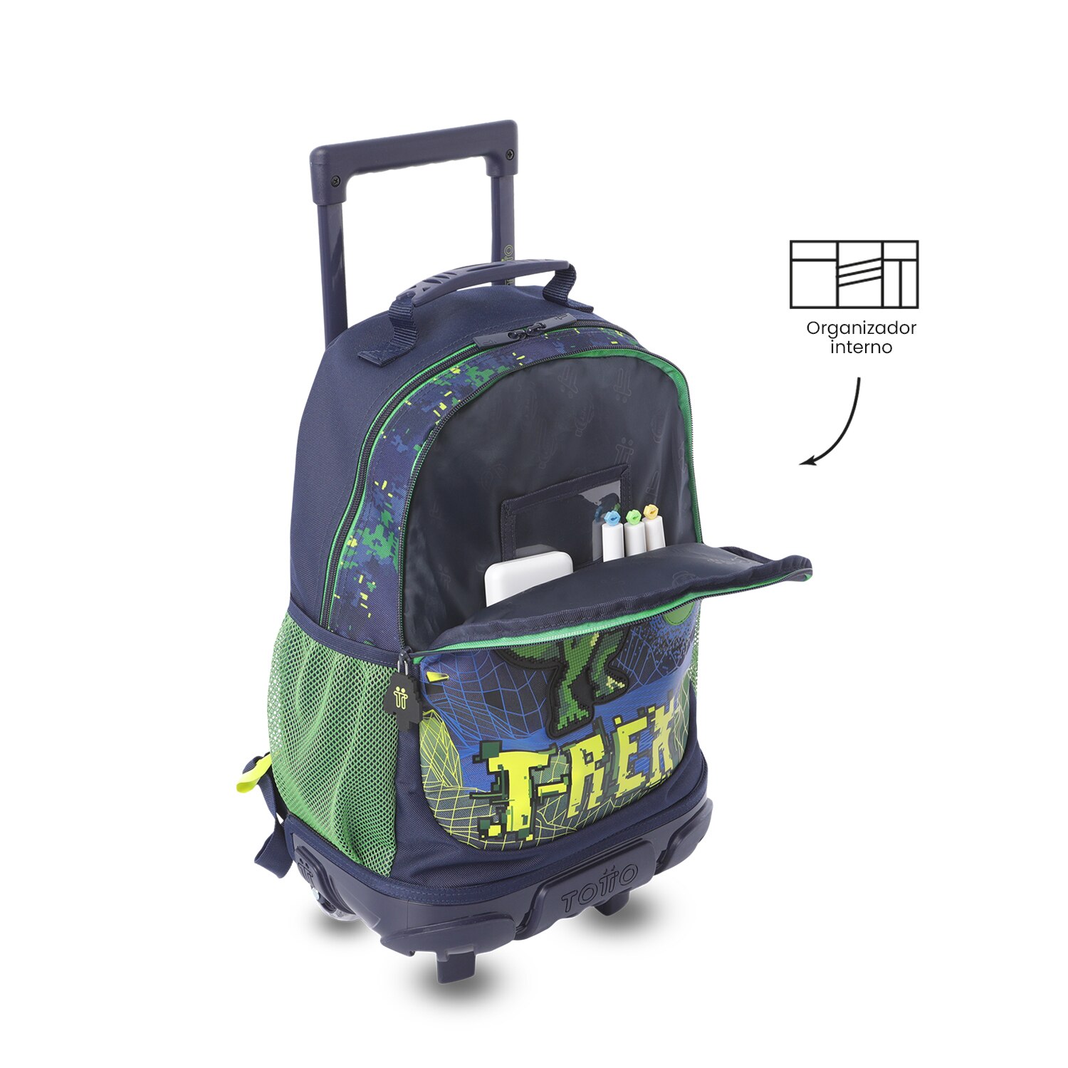 Mochila Infantil com Rodas Totto Digisaurio M Azul-7