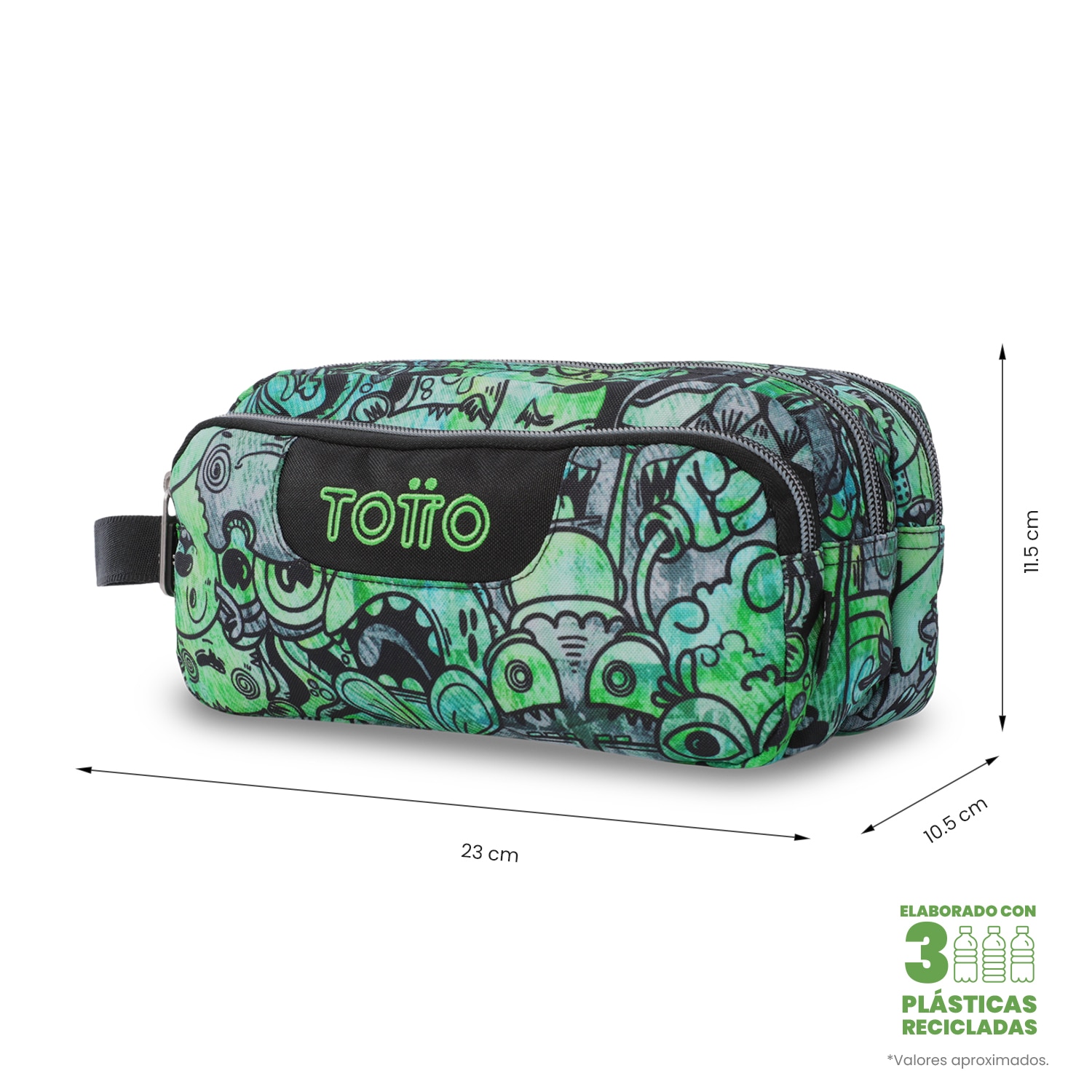 Estojo Escolar Totto Agapec com 3 Compartimentos Verde-3