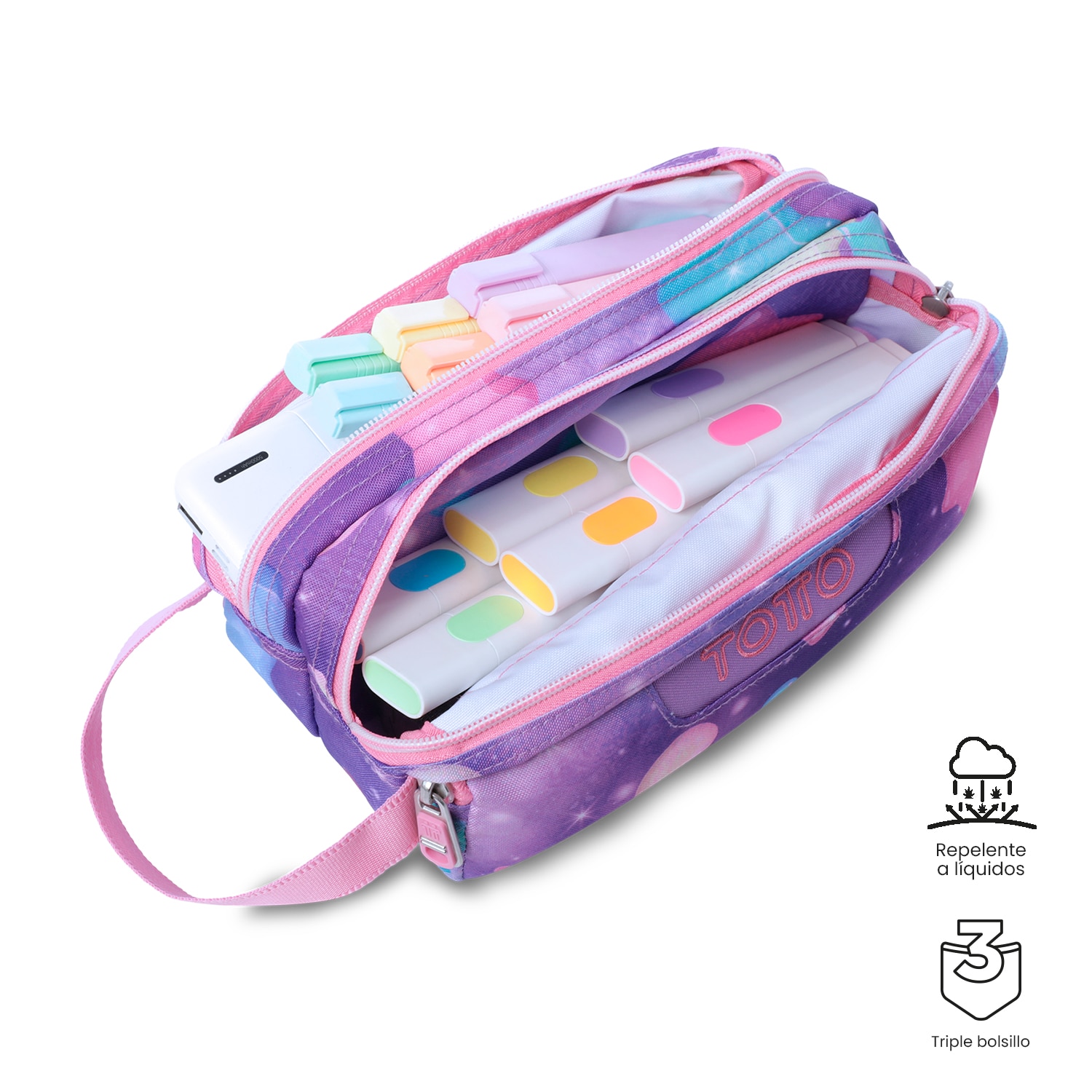 Estojo Escolar Totto Agapec com 3 Compartimentos Rosa-4