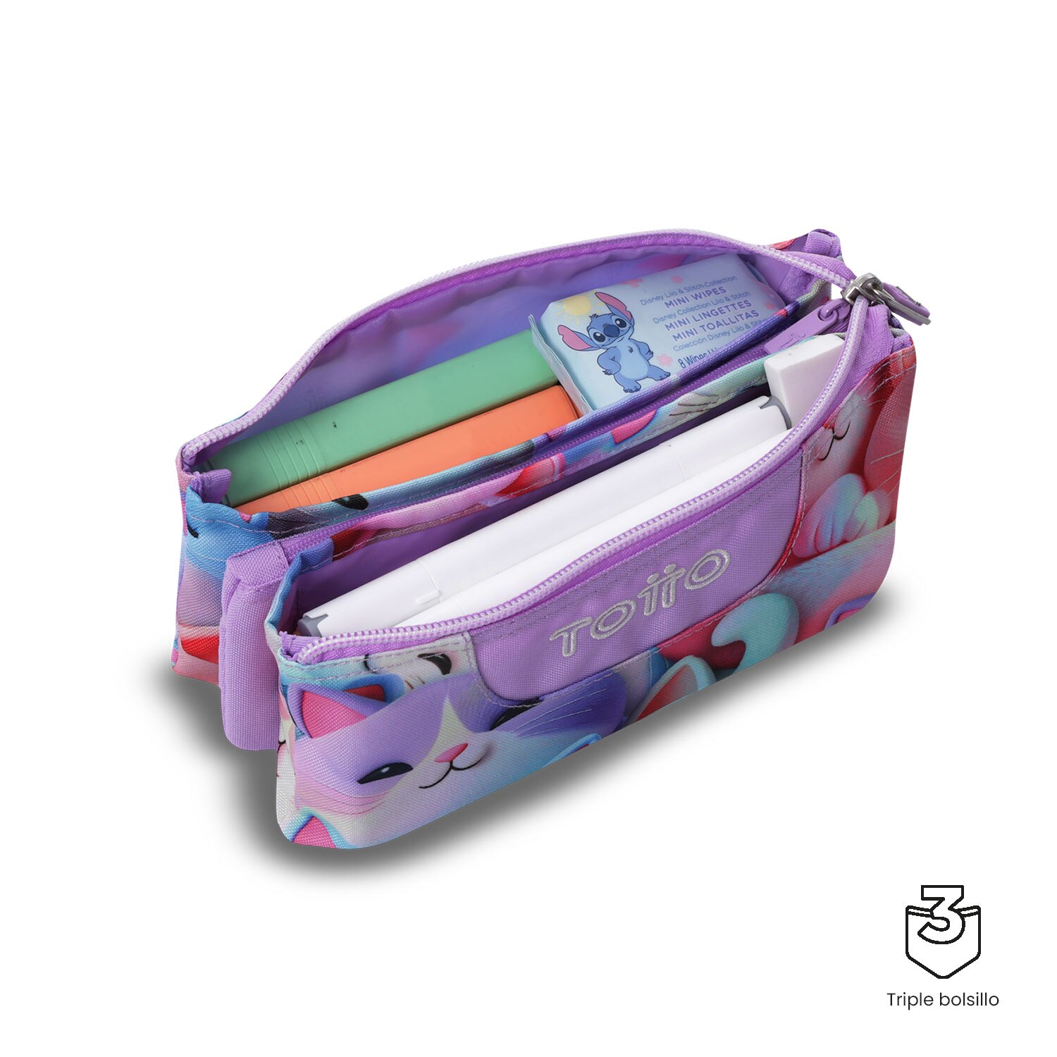 Estojo Escolar Totto Tabuleiro com 3 Compartimentos Roxo-2