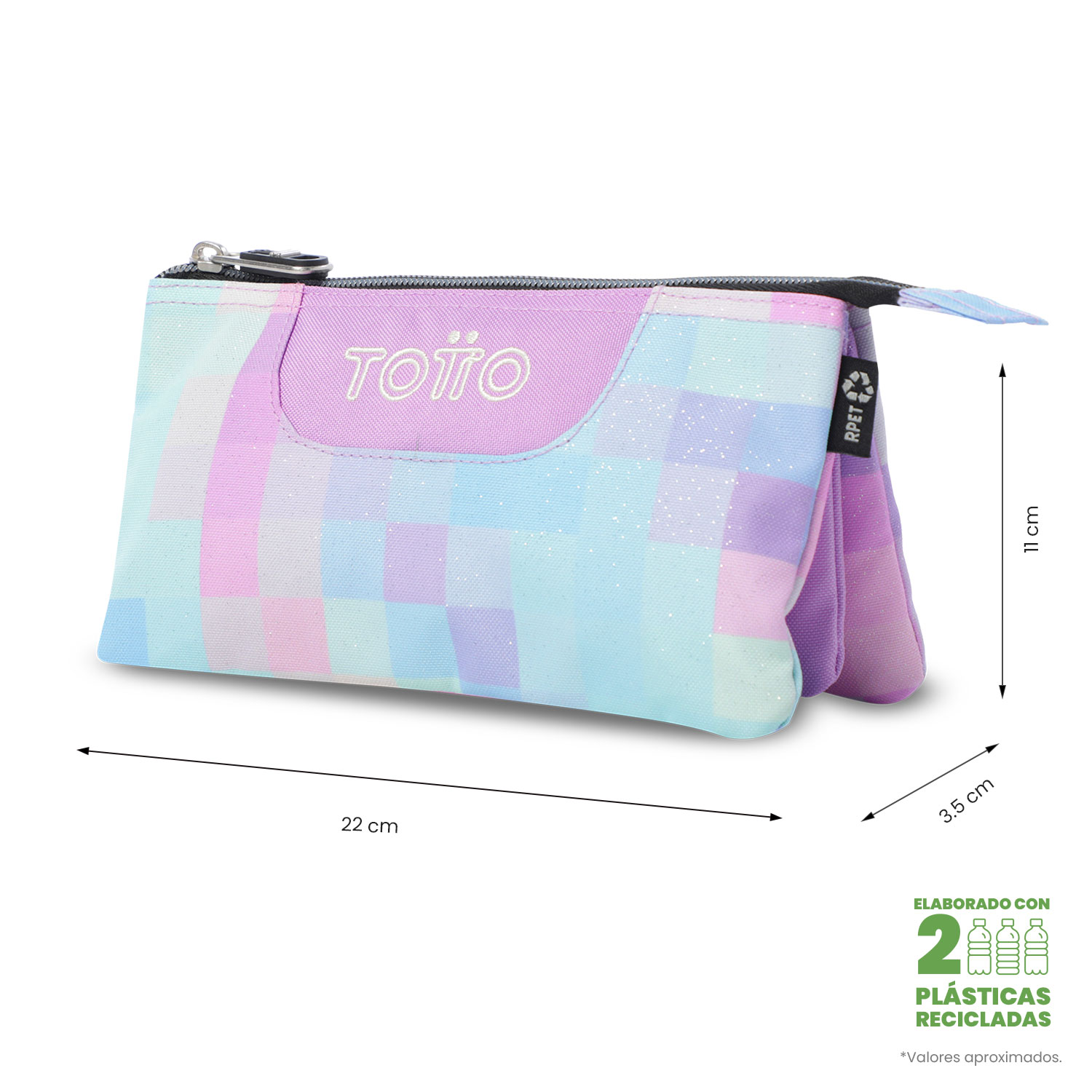 Estojo Escolar Totto Tabuleiro Glitter com 3 Compartimentos Roxo-3
