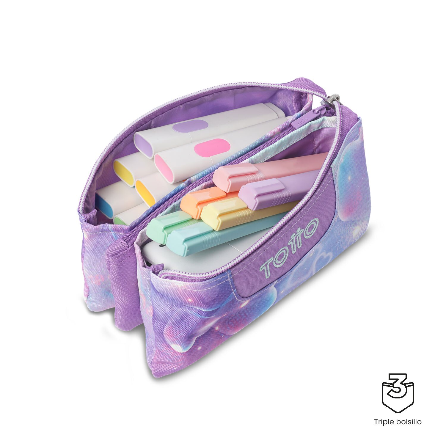Estojo Escolar Totto Tabuleiro com 3 Compartimentos Roxo-4