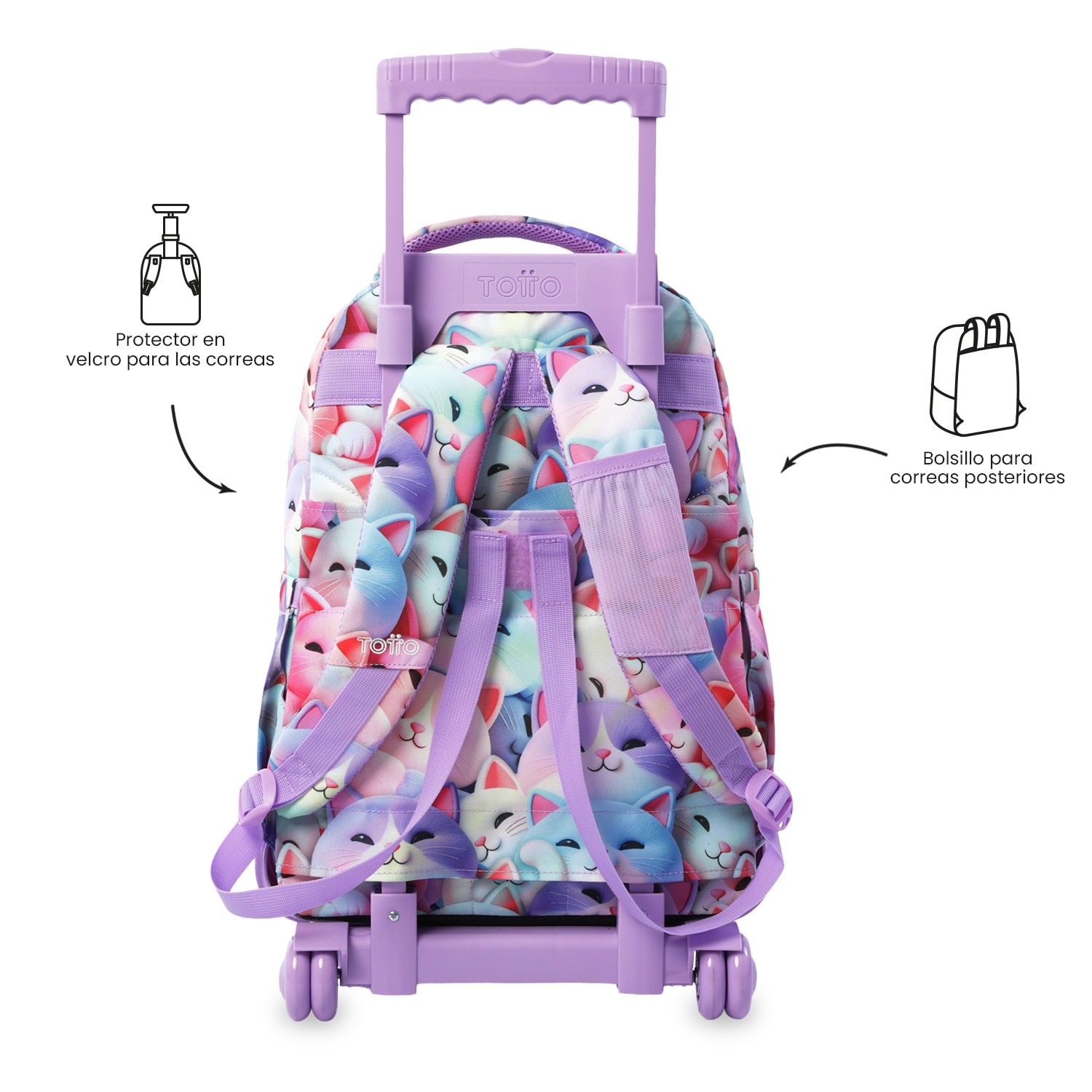 Mochila Escolar com Rodas Totto Renglones Roxo-4