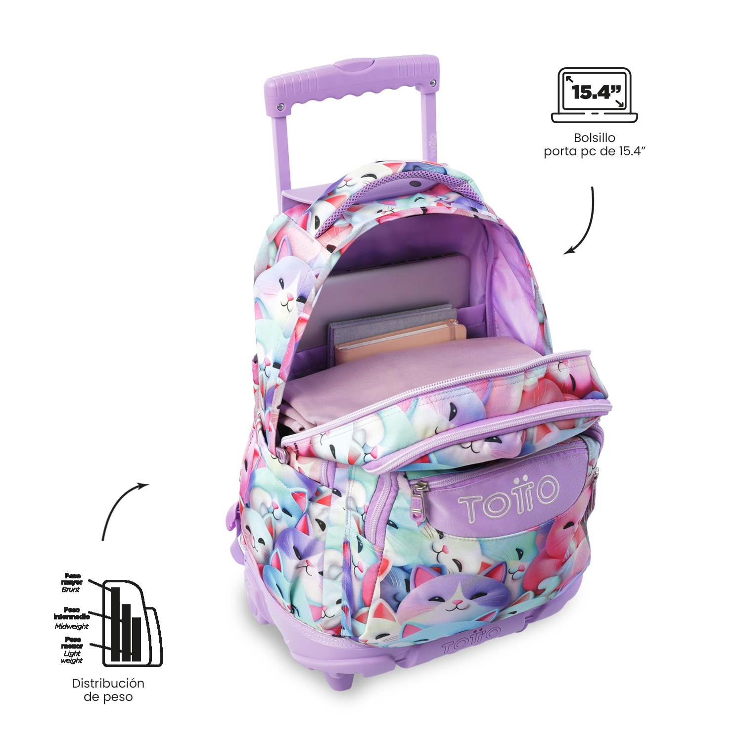Mochila Escolar com Rodas Totto Renglones Roxo-5