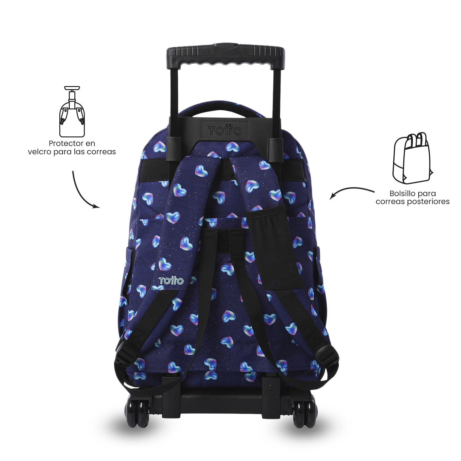 Mochila Escolar com Rodas Totto Renglones Glitter Azul-4