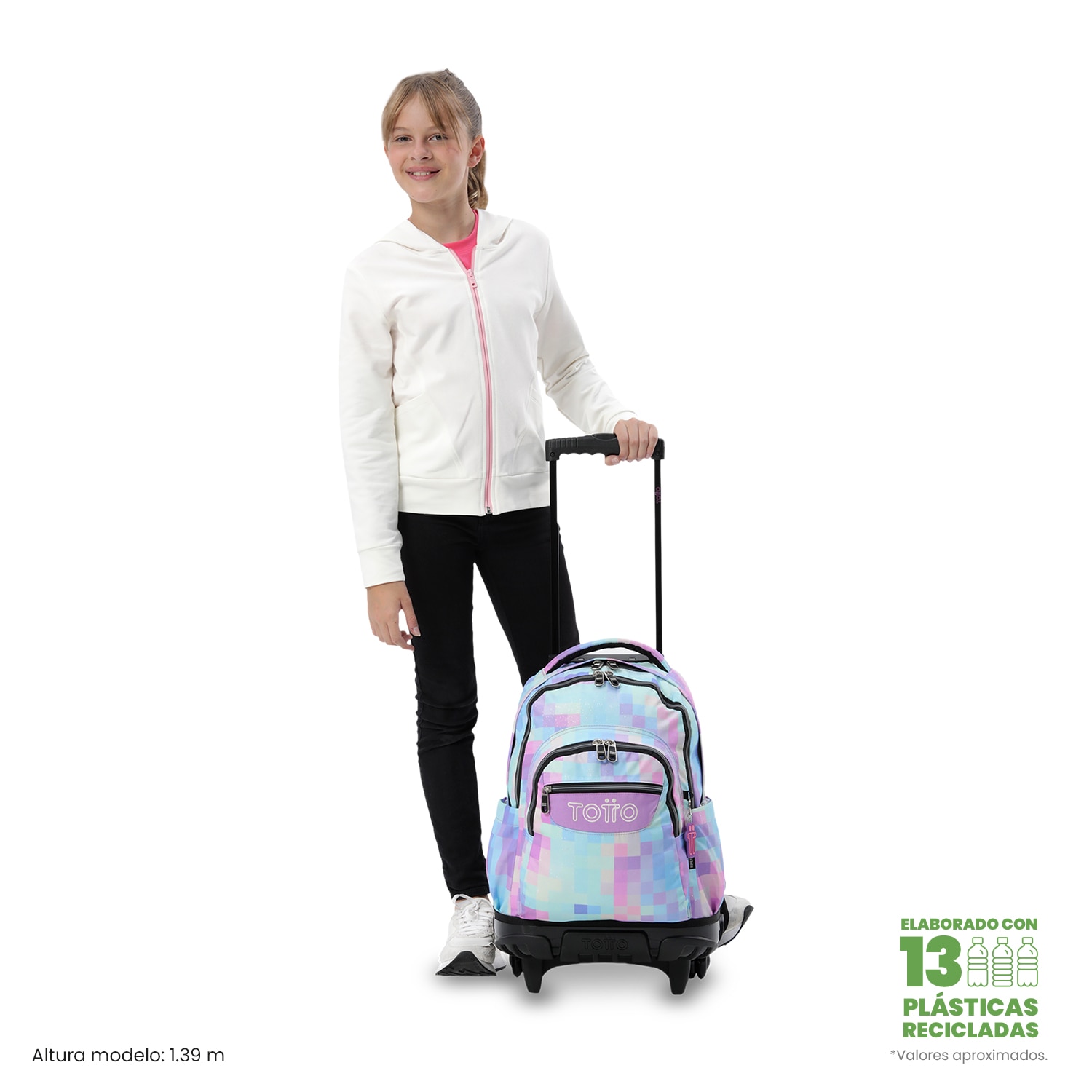 Mochila Escolar com Rodas Totto Renglones Glitter Roxo-3