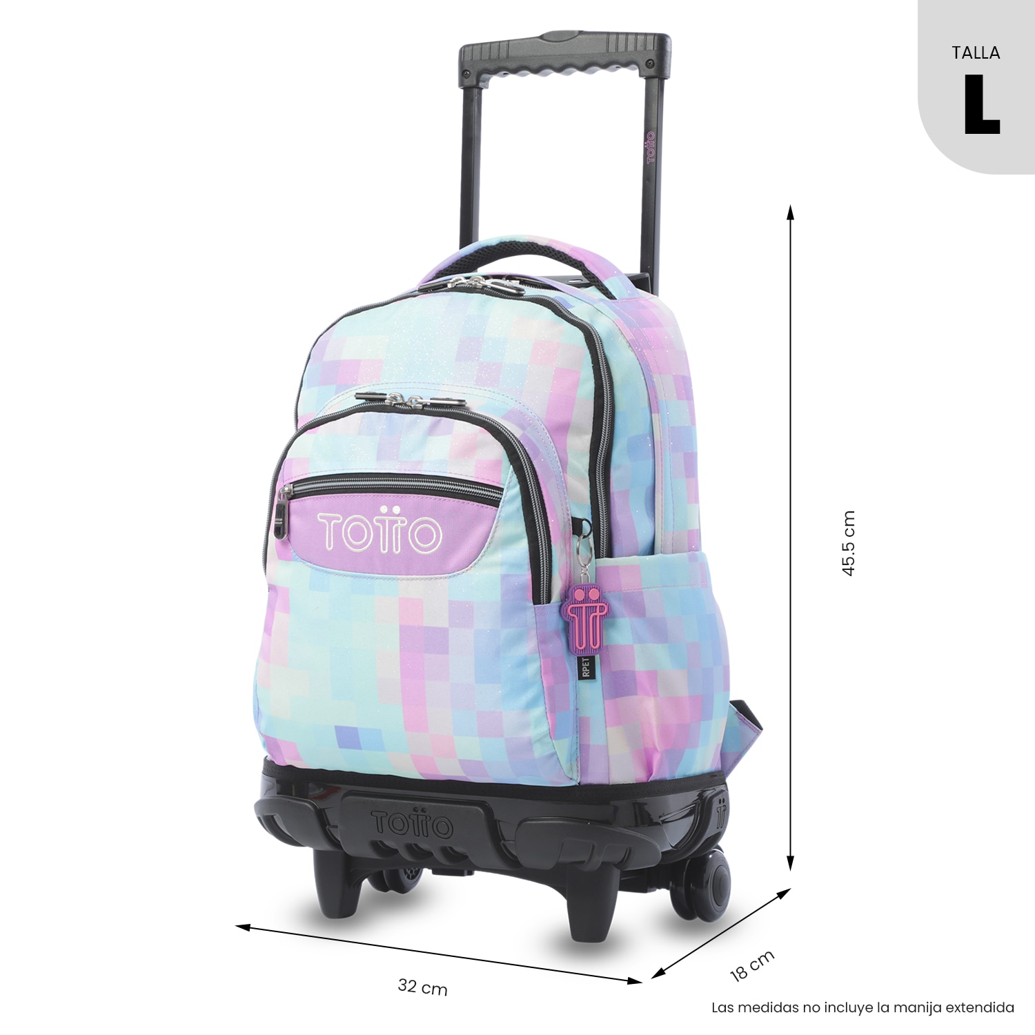 Mochila Escolar com Rodas Totto Renglones Glitter Roxo-4