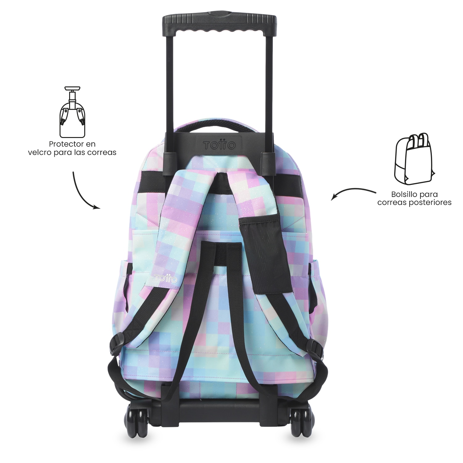 Mochila Escolar com Rodas Totto Renglones Glitter Roxo-5