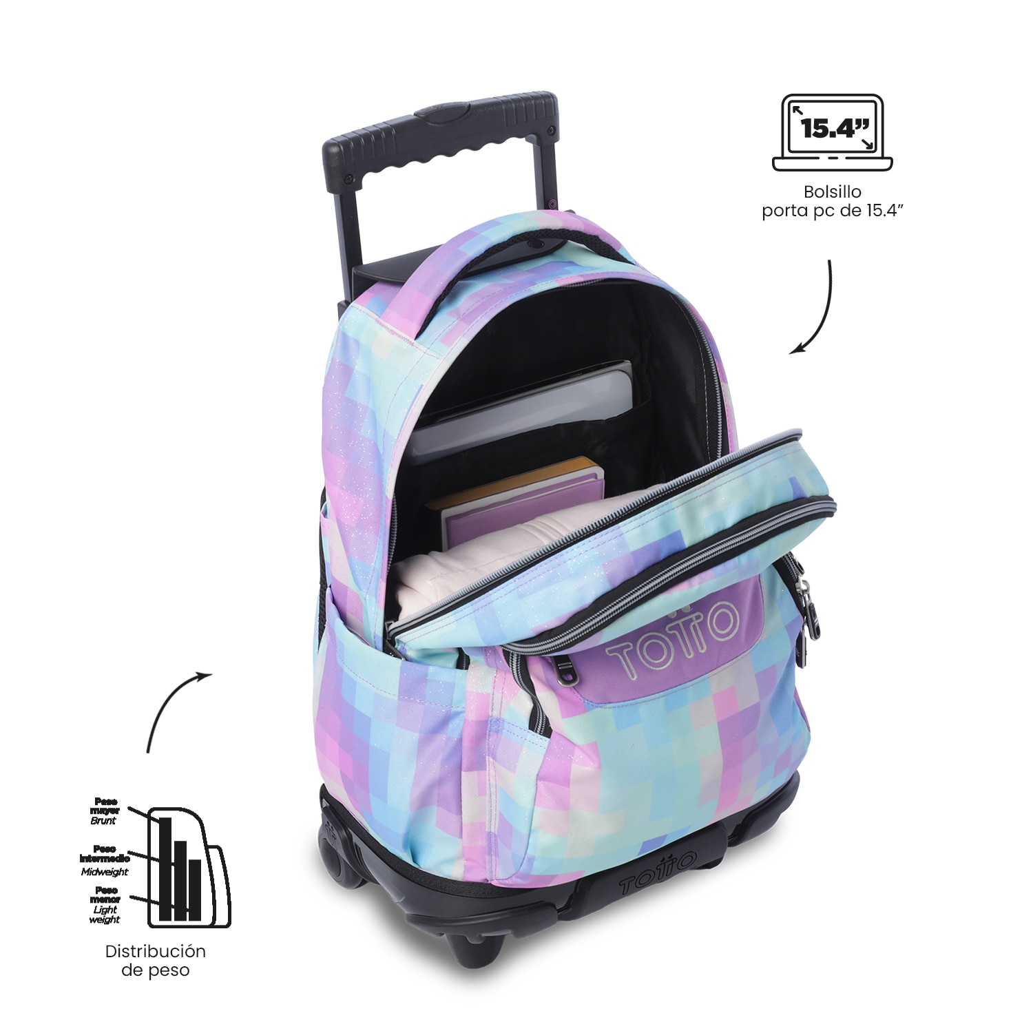 Mochila Escolar com Rodas Totto Renglones Glitter Roxo-6