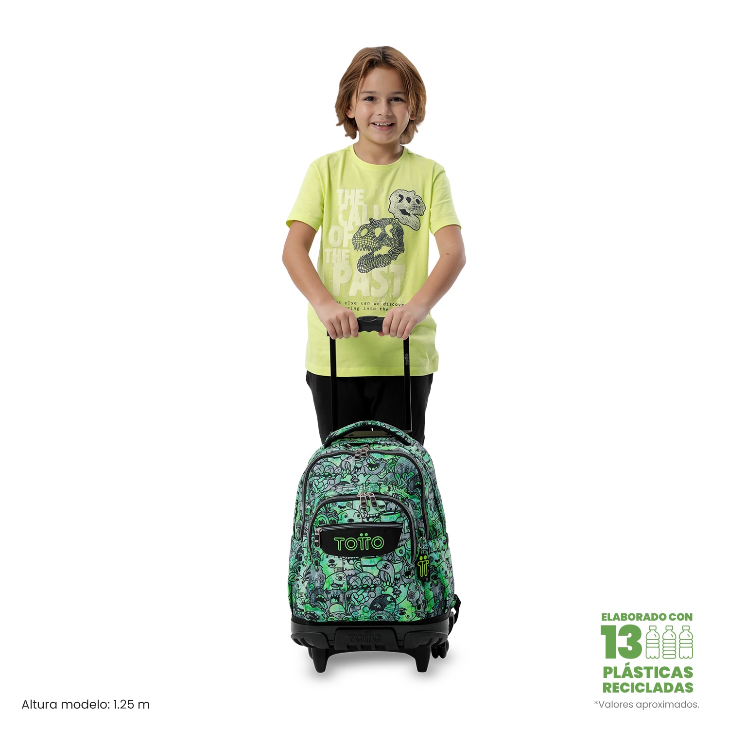Mochila Escolar com Rodas Totto Renglones Verde-3