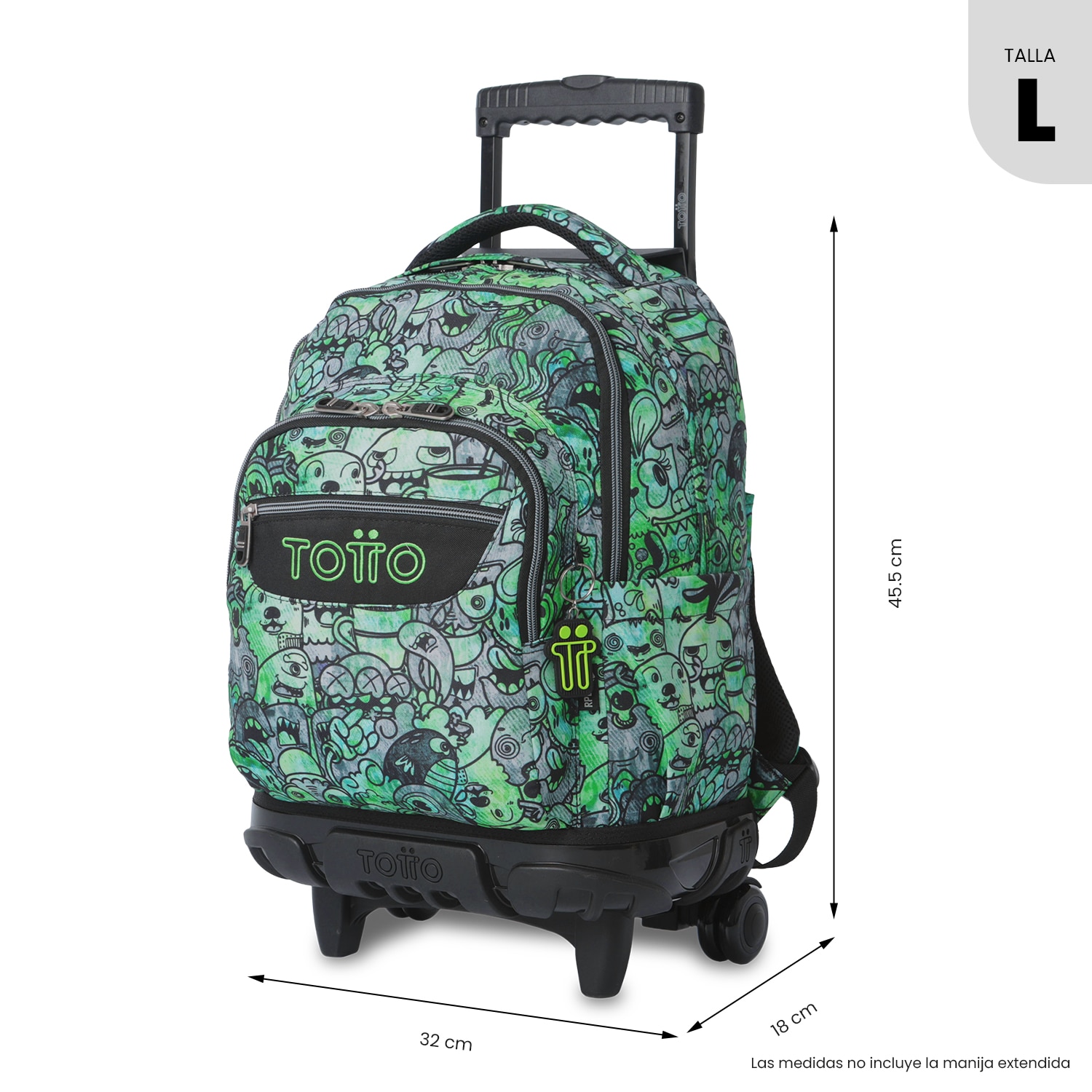 Mochila Escolar com Rodas Totto Renglones Verde-4