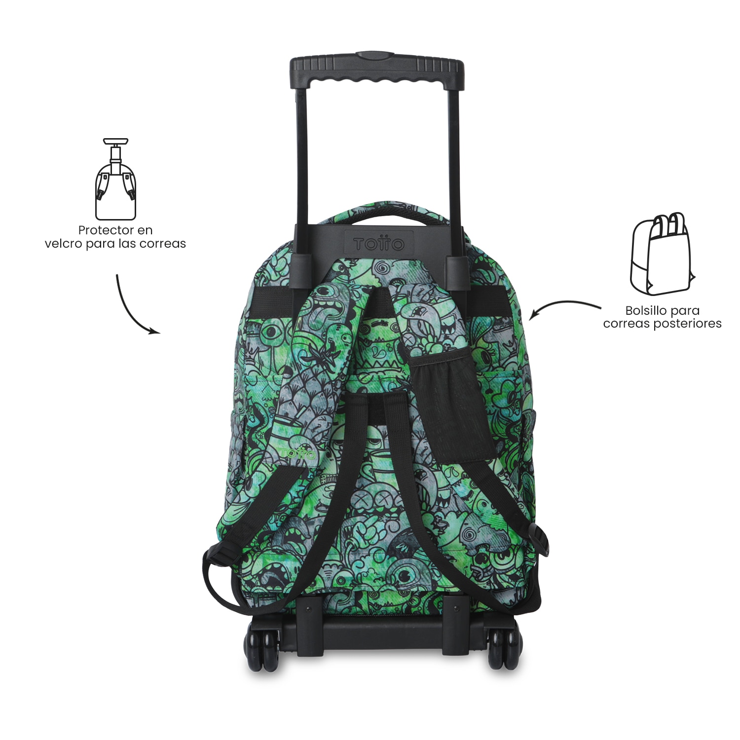 Mochila Escolar com Rodas Totto Renglones Verde-5