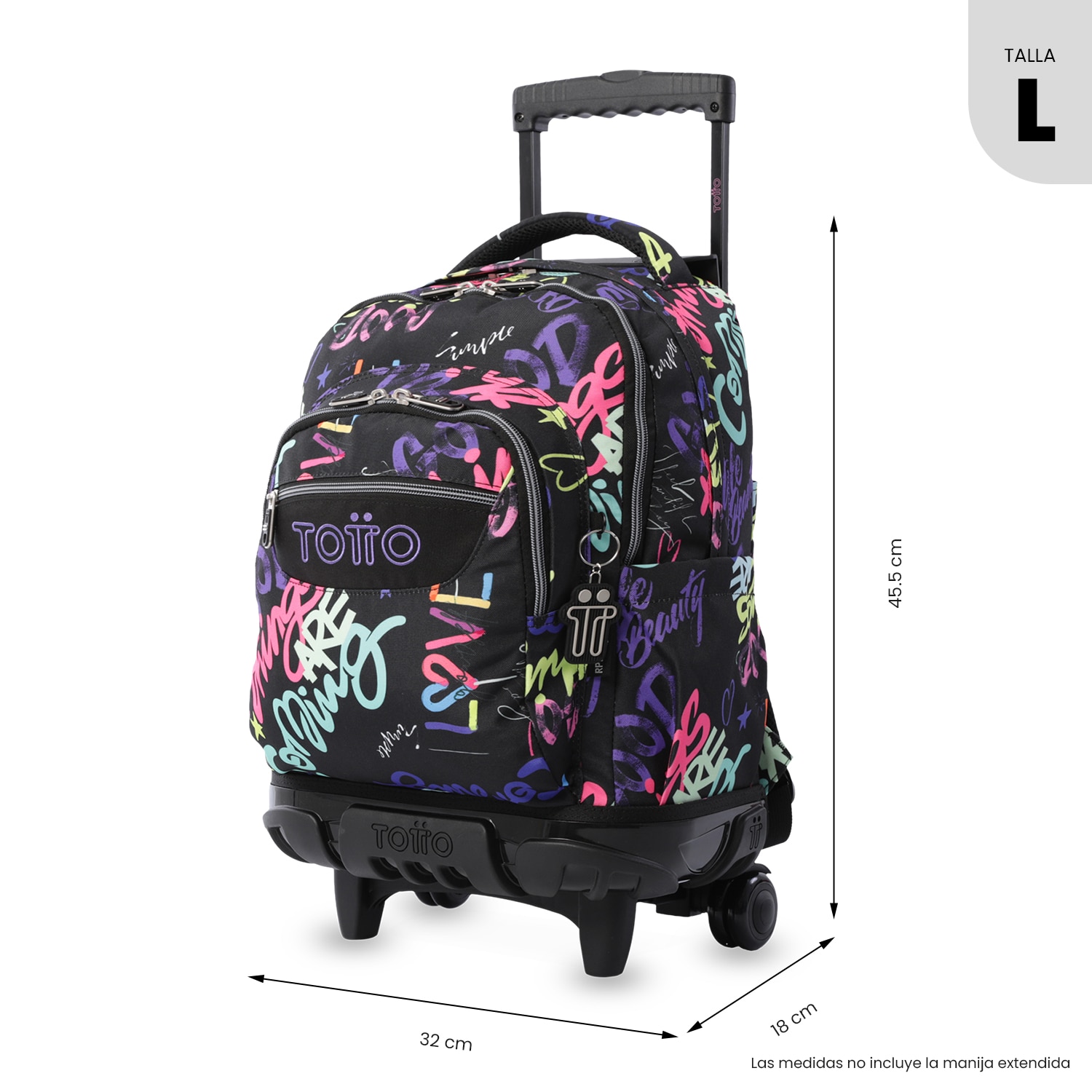 Mochila Escolar com Rodas Totto Renglones Preto-4