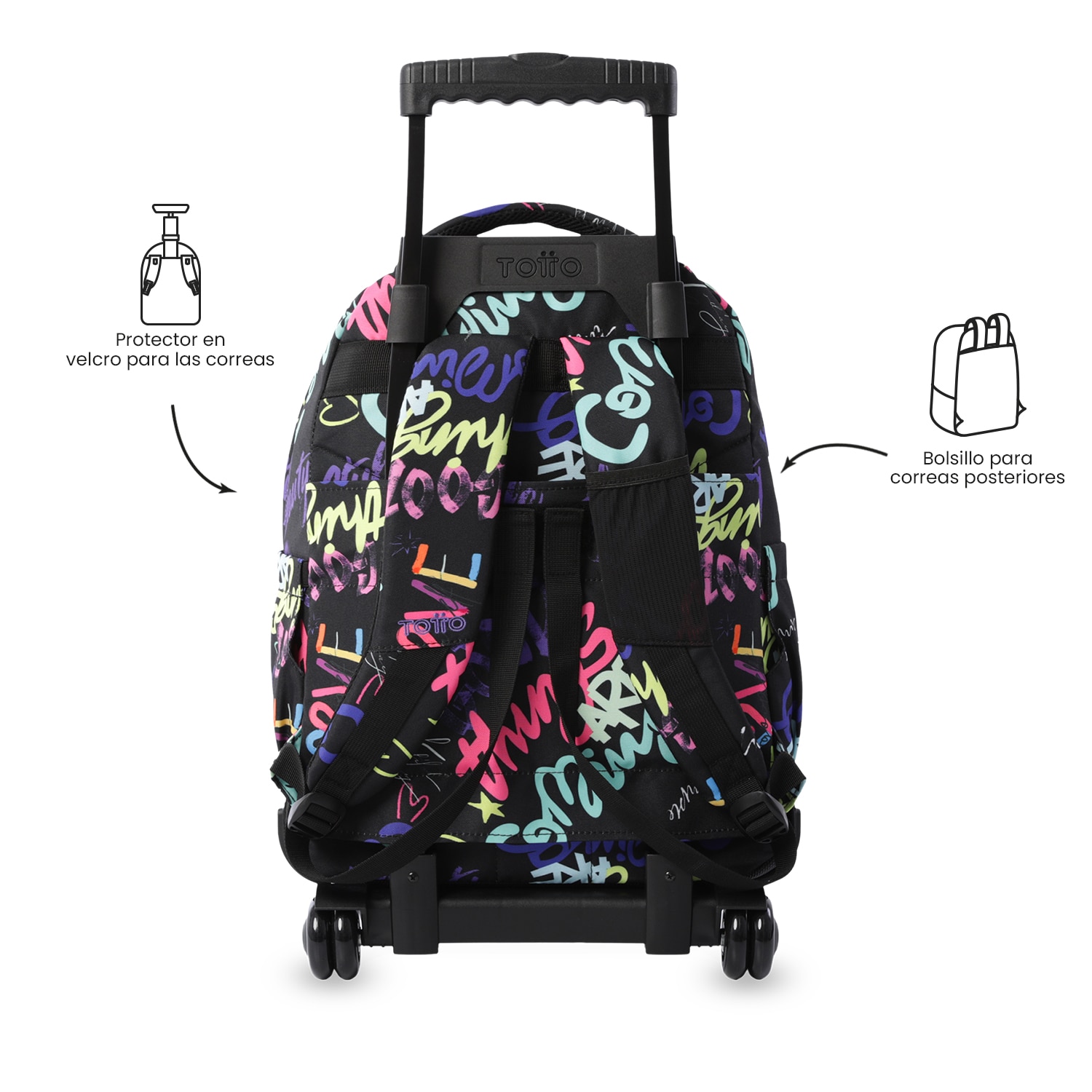Mochila Escolar com Rodas Totto Renglones Preto-5