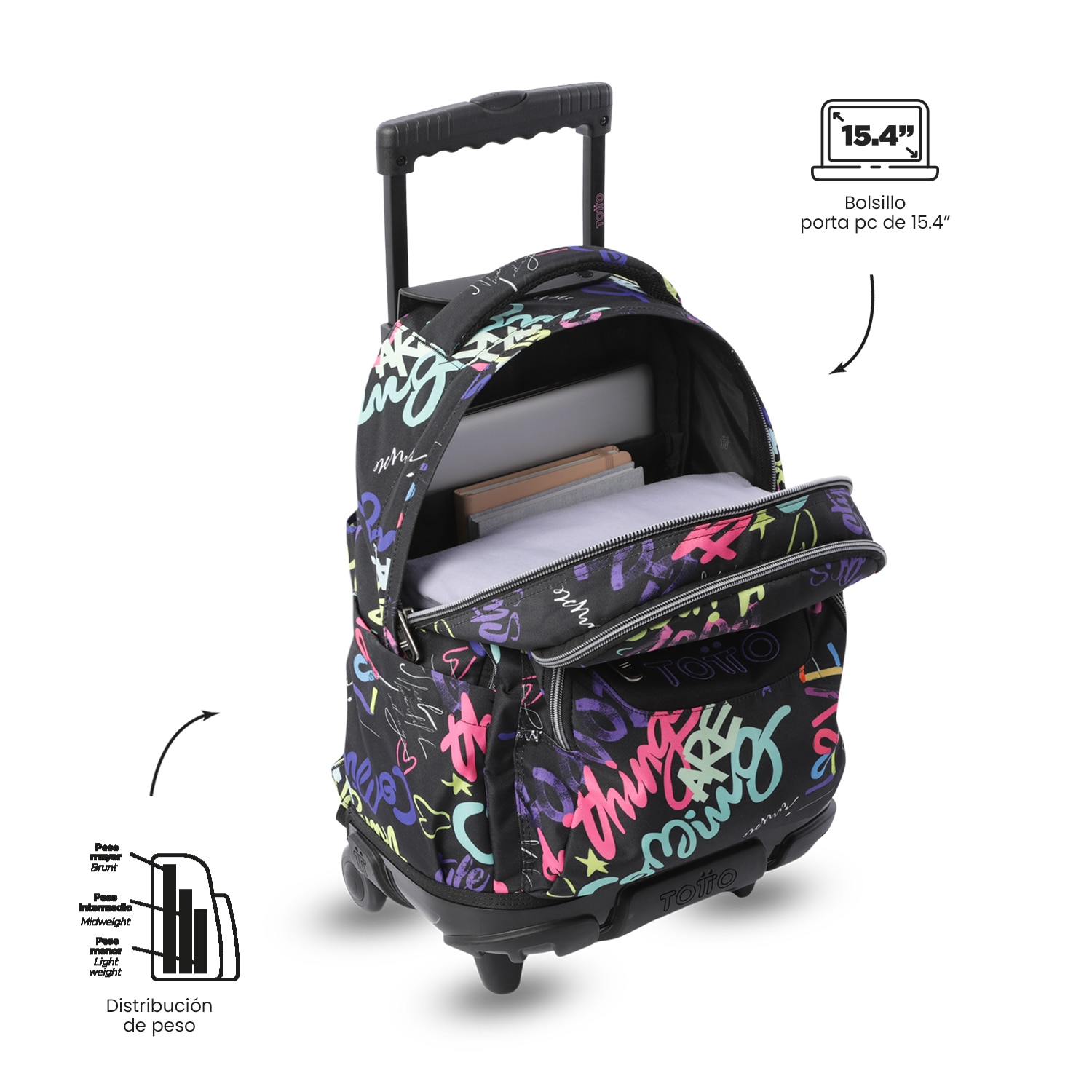 Mochila Escolar com Rodas Totto Renglones Preto-6
