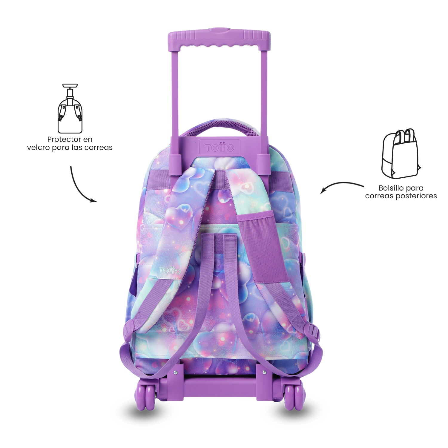 Mochila Escolar com Rodas Totto Renglones Roxo-5