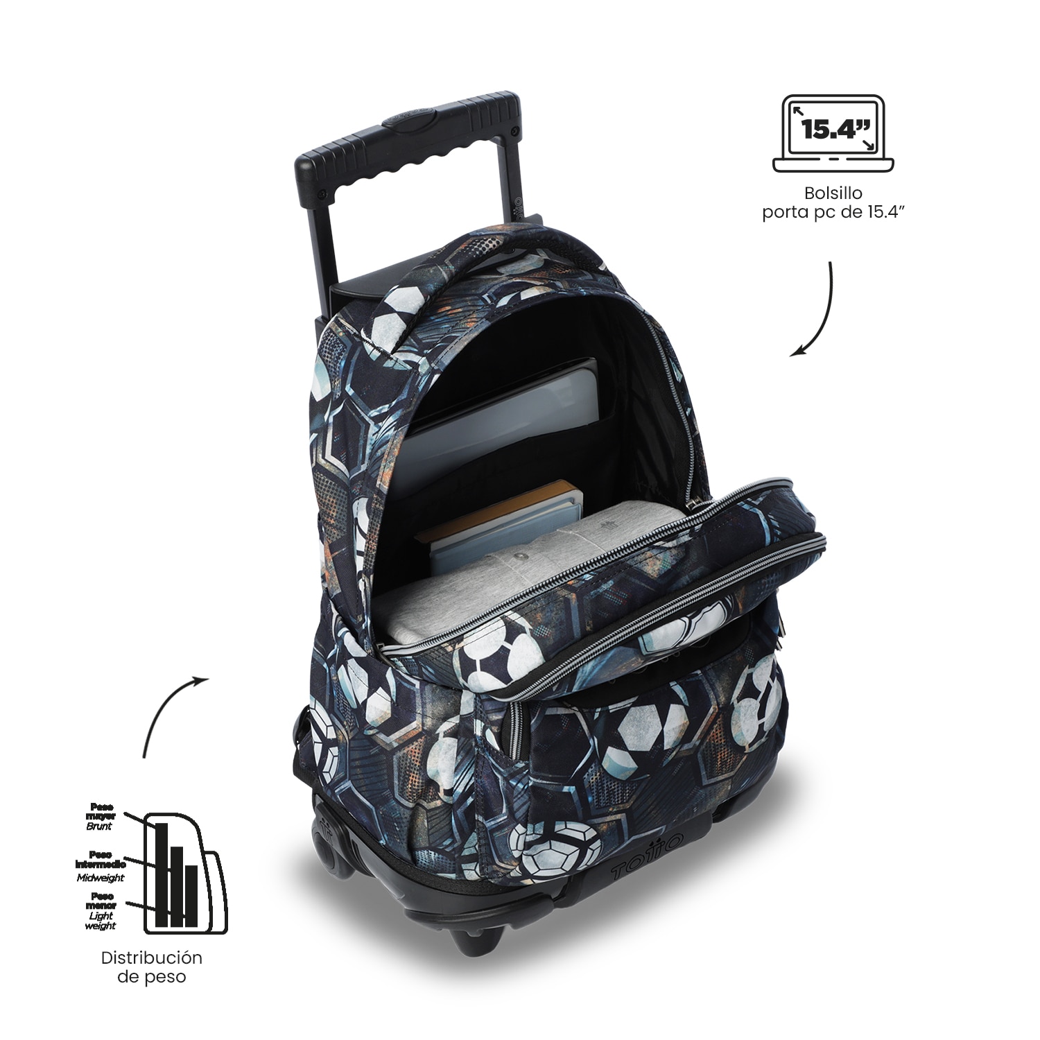 Mochila Escolar com Rodas Totto Renglones Preto-6