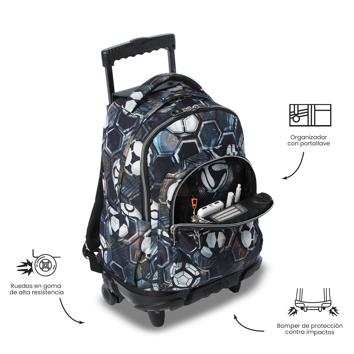 Mochila Escolar com Rodas Totto Renglones Preto-7