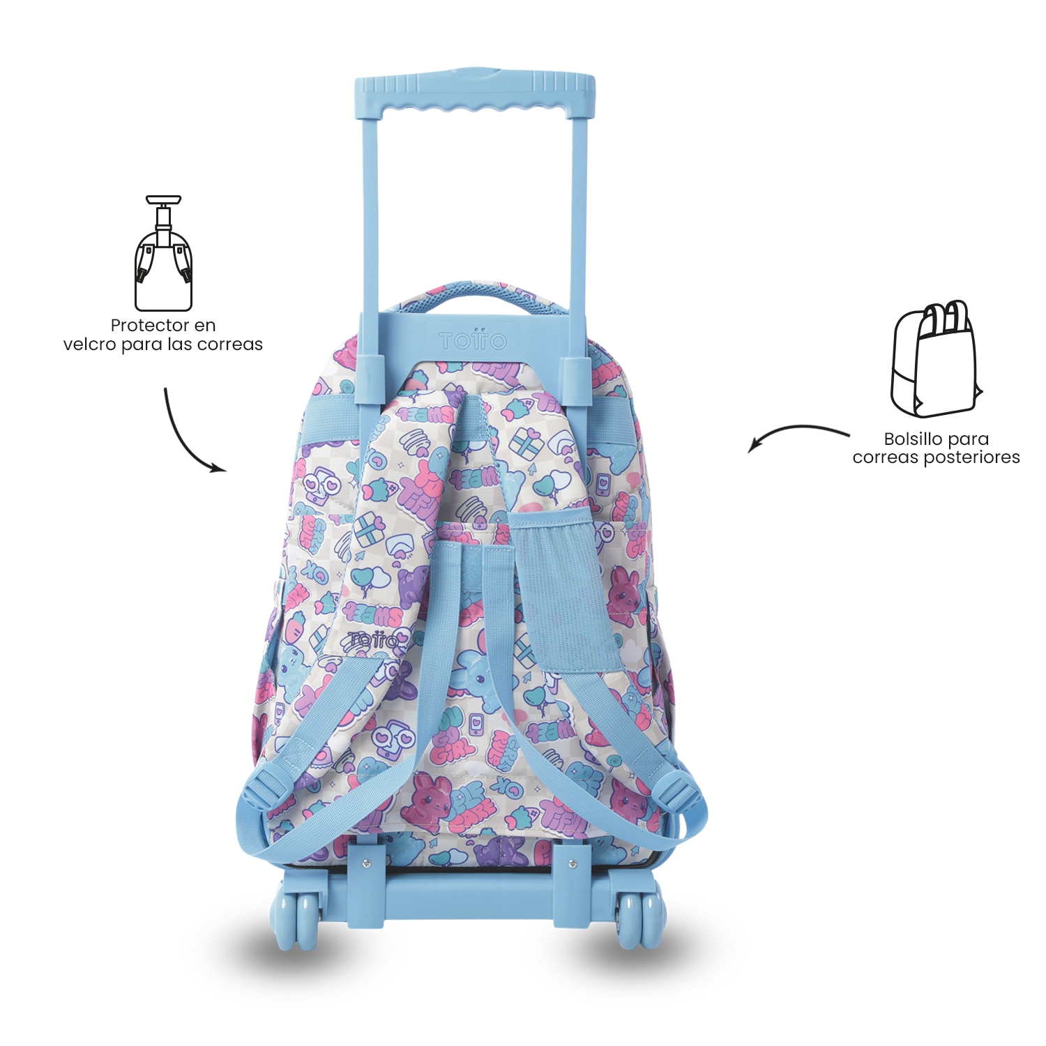 Mochila Escolar com Rodas Totto Renglones Rosa-4