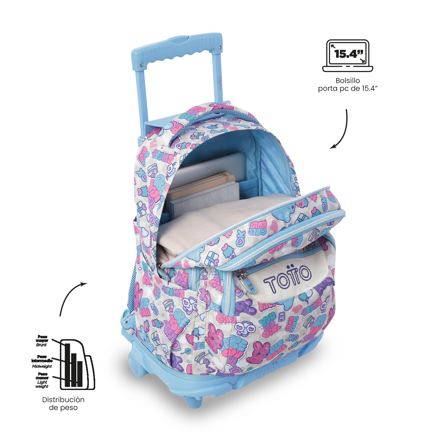 Mochila Escolar com Rodas Totto Renglones Rosa-5