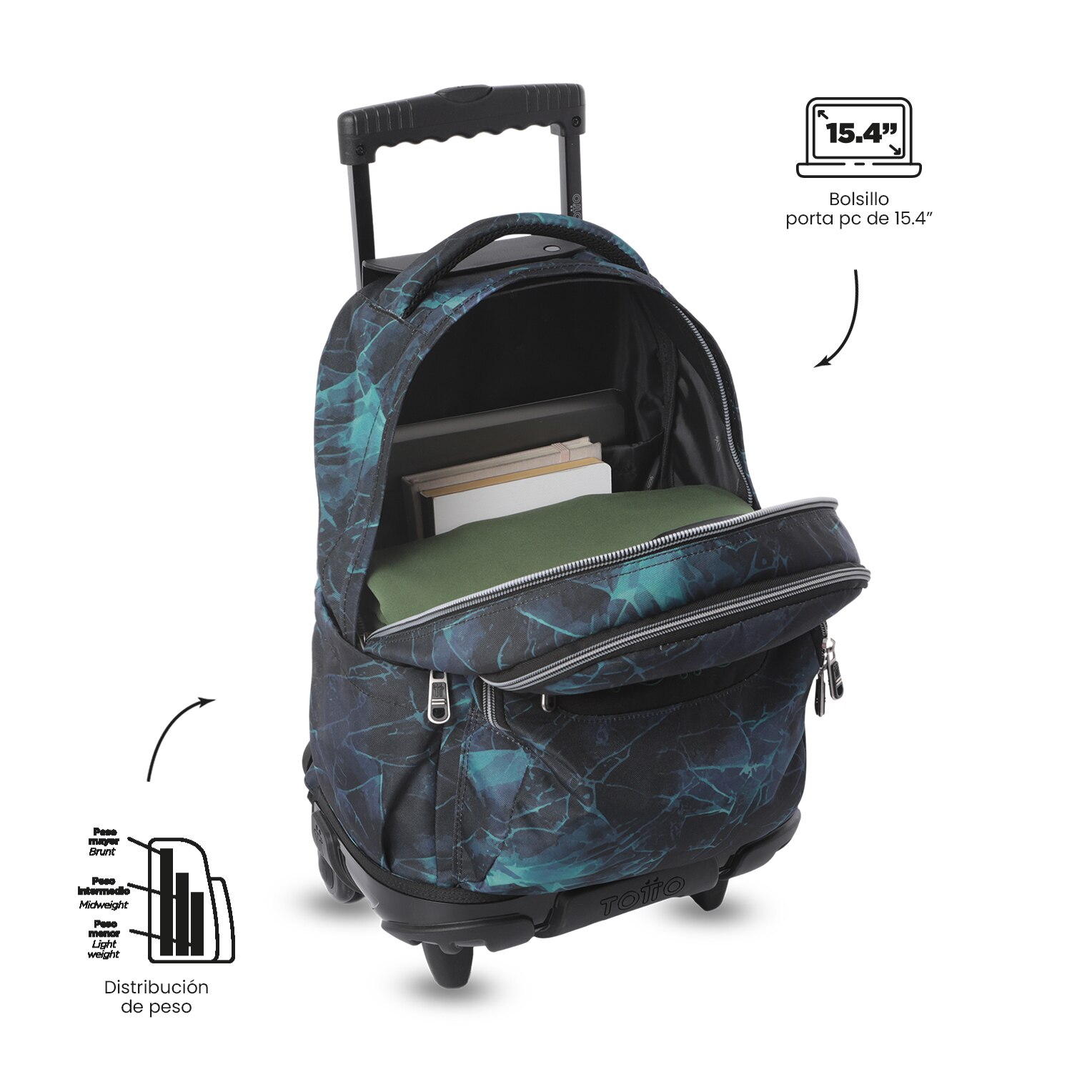 Mochila Escolar com Rodas Totto Renglones Preto-5