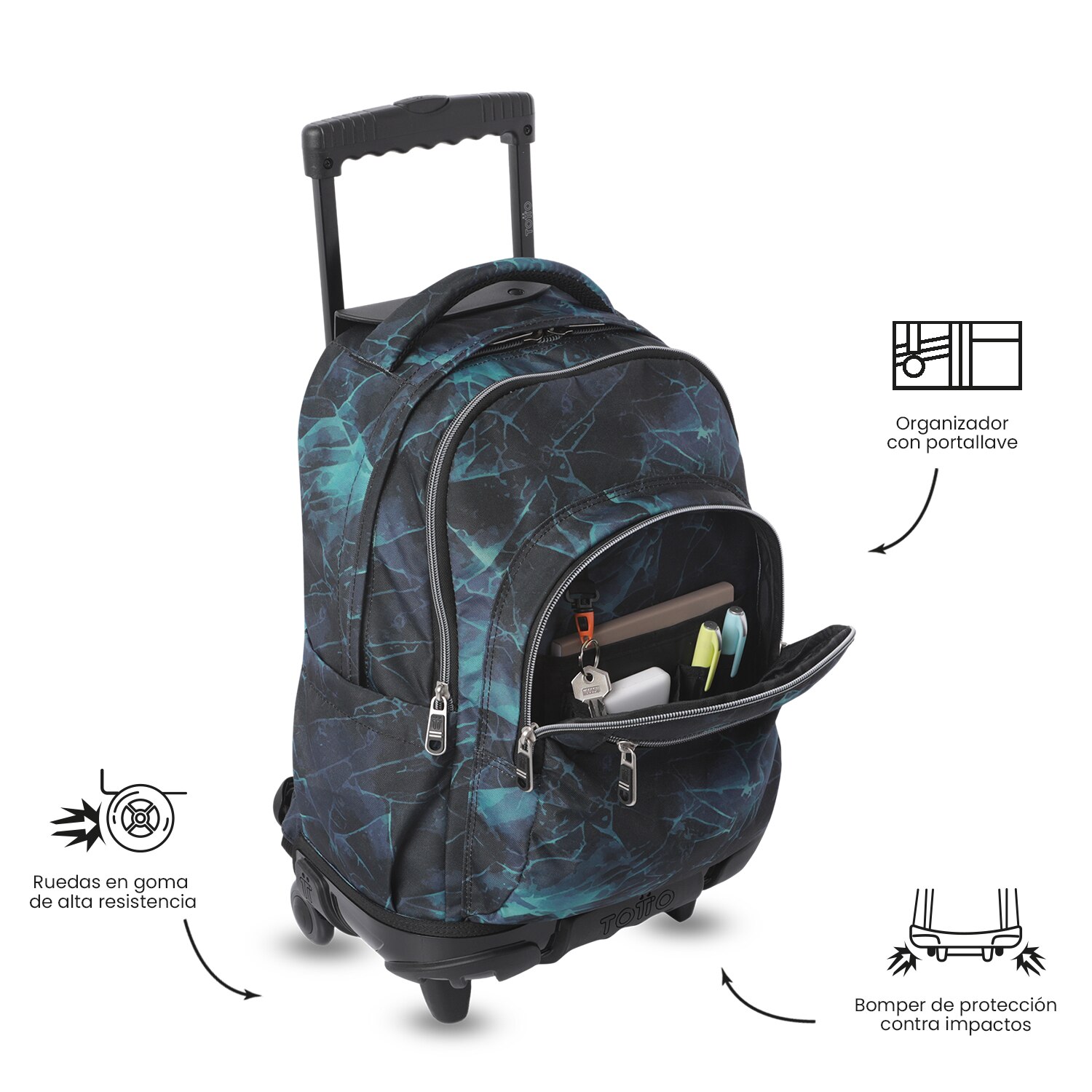 Mochila Escolar com Rodas Totto Renglones Preto-6