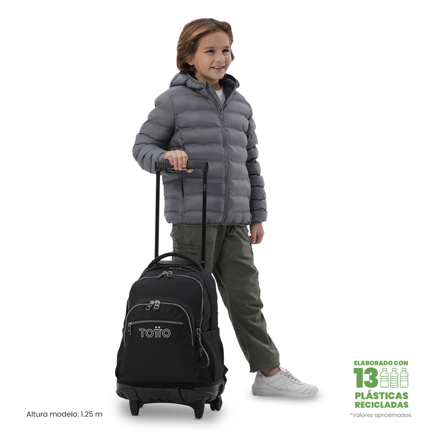 Mochila Escolar com Rodas Totto Renglones Ecole Solid Preto-2