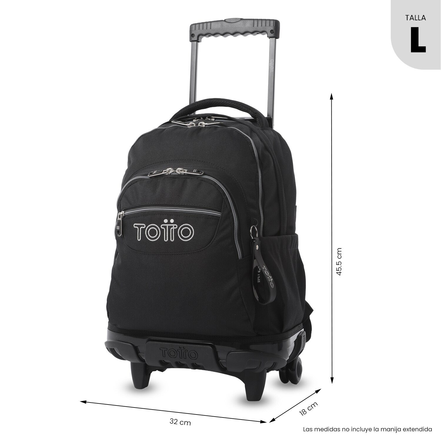 Mochila Escolar com Rodas Totto Renglones Ecole Solid Preto-3