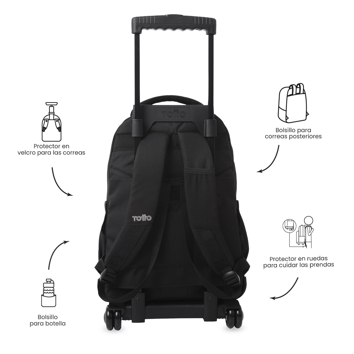 Mochila Escolar com Rodas Totto Renglones Ecole Solid Preto-4