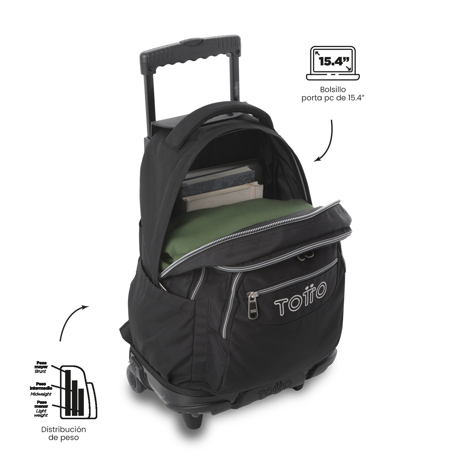 Mochila Escolar com Rodas Totto Renglones Ecole Solid Preto-5