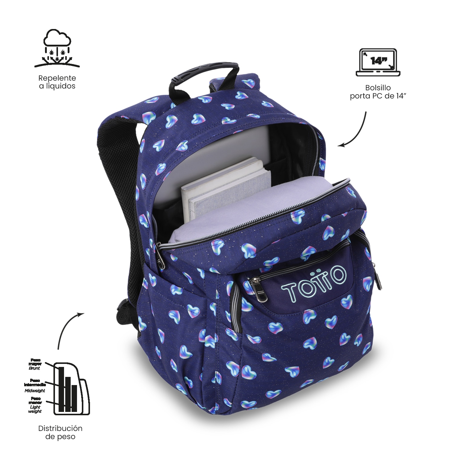 Mochila Escolar Totto Acuareles Glitter Azul-6