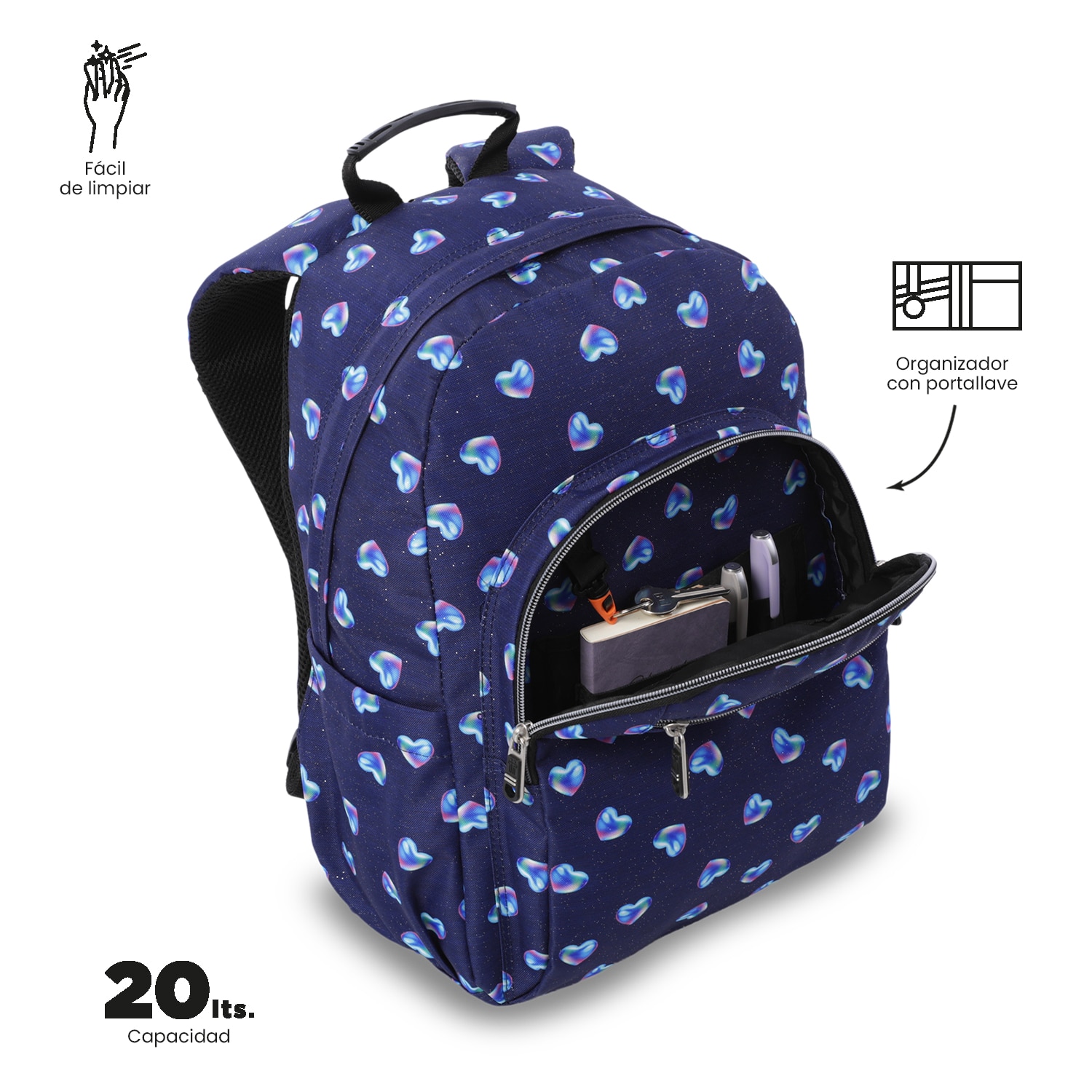 Mochila Escolar Totto Acuareles Glitter Azul-7