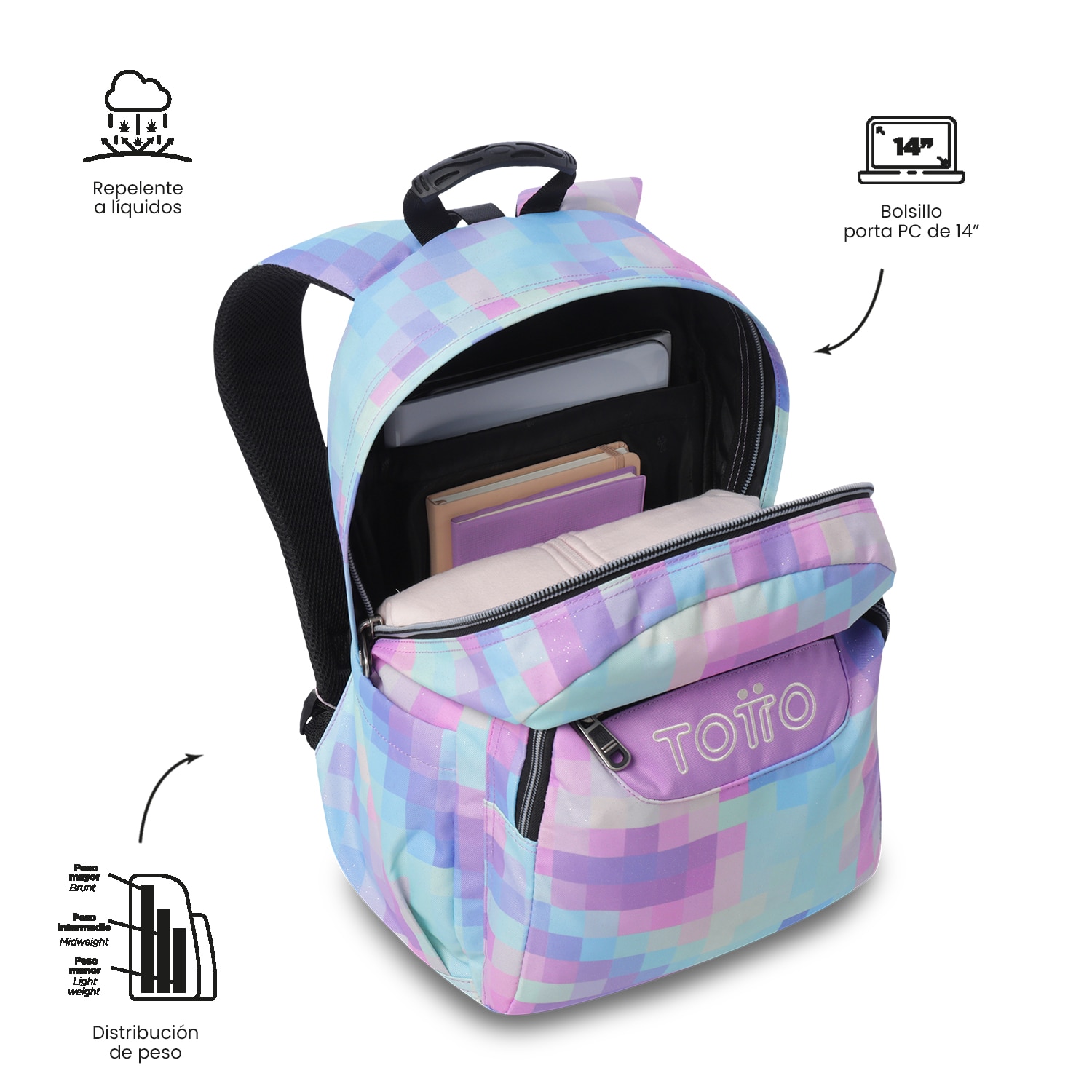 Mochila Escolar Totto Acuareles Glitter Roxo-4