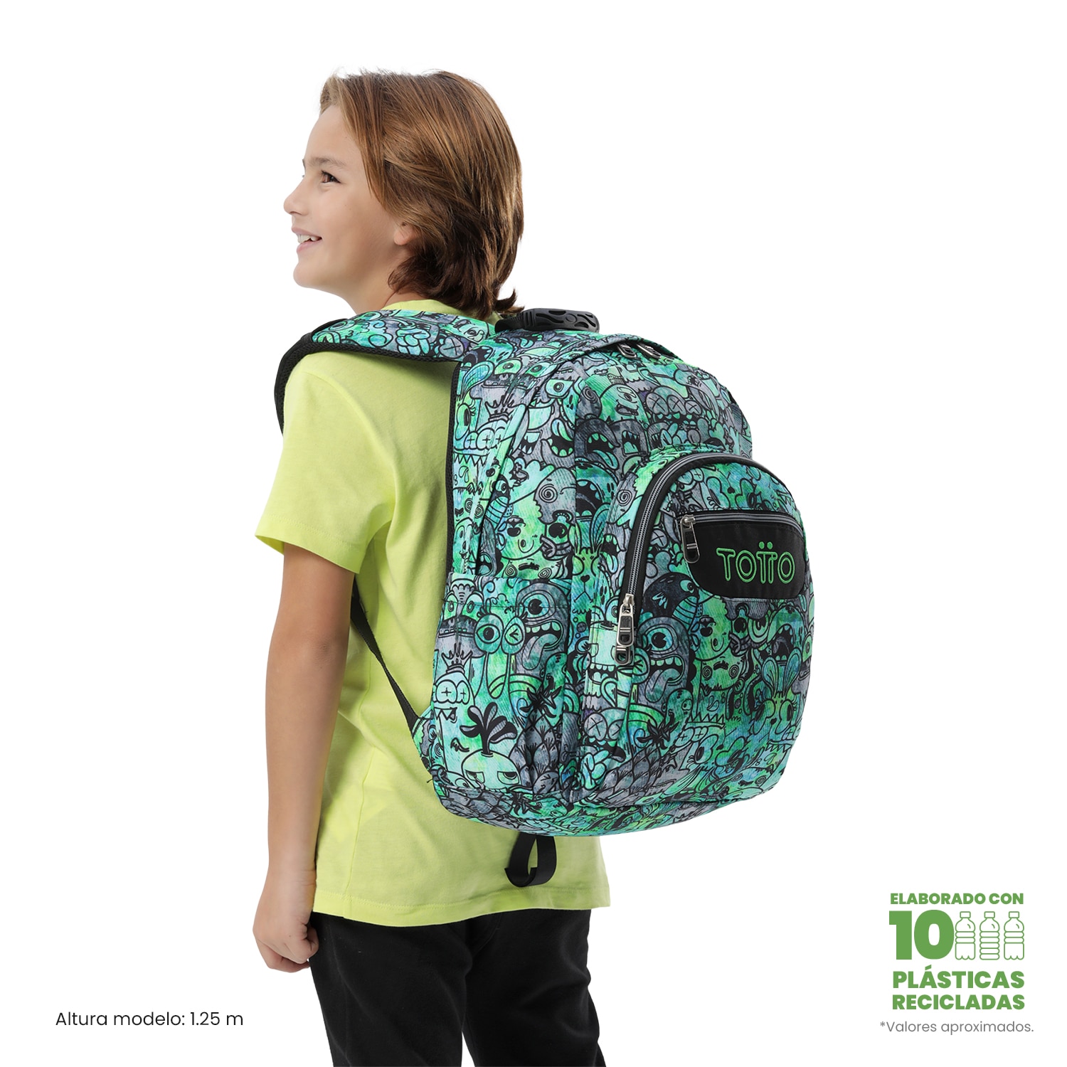 Mochila Escolar Totto Acuareles Verde-3