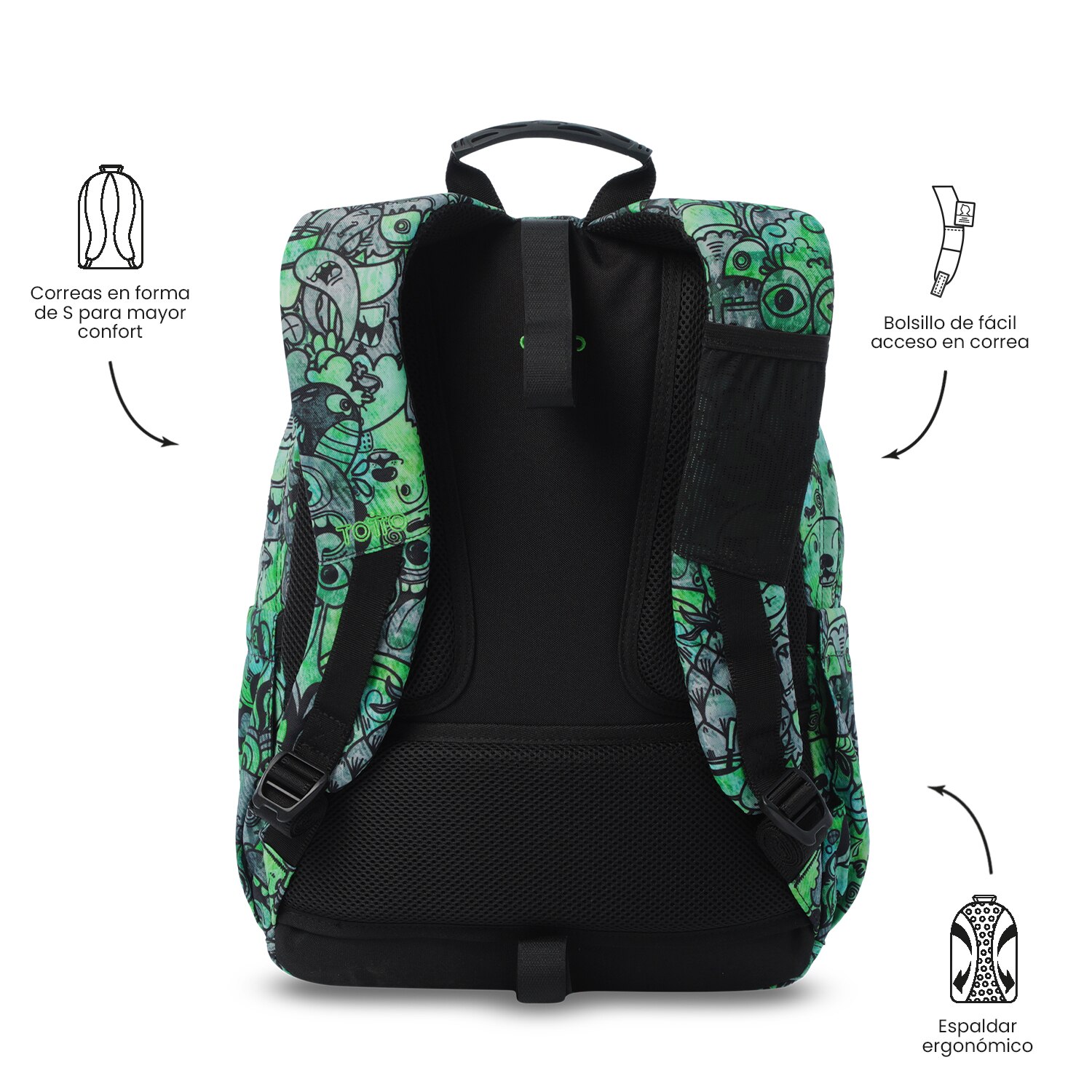 Mochila Escolar Totto Acuareles Verde-5