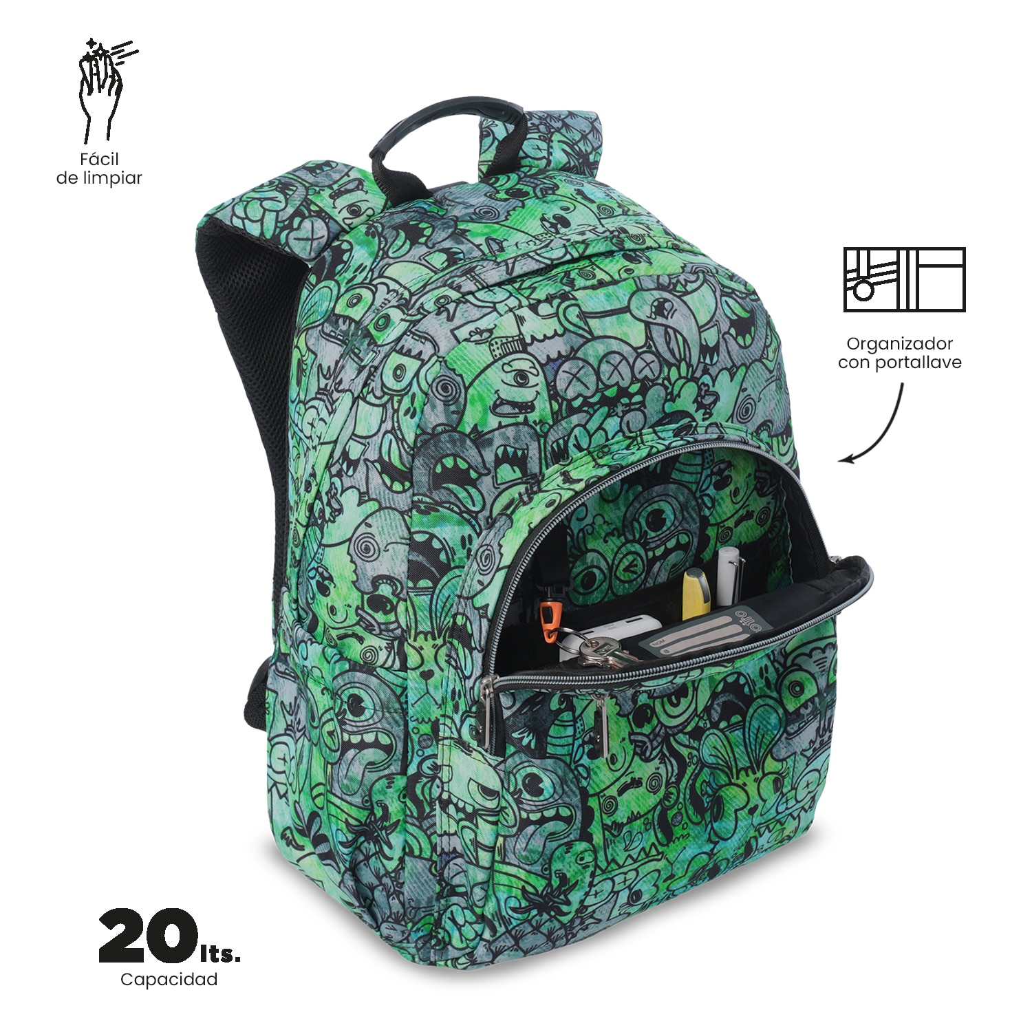 Mochila Escolar Totto Acuareles Verde-7