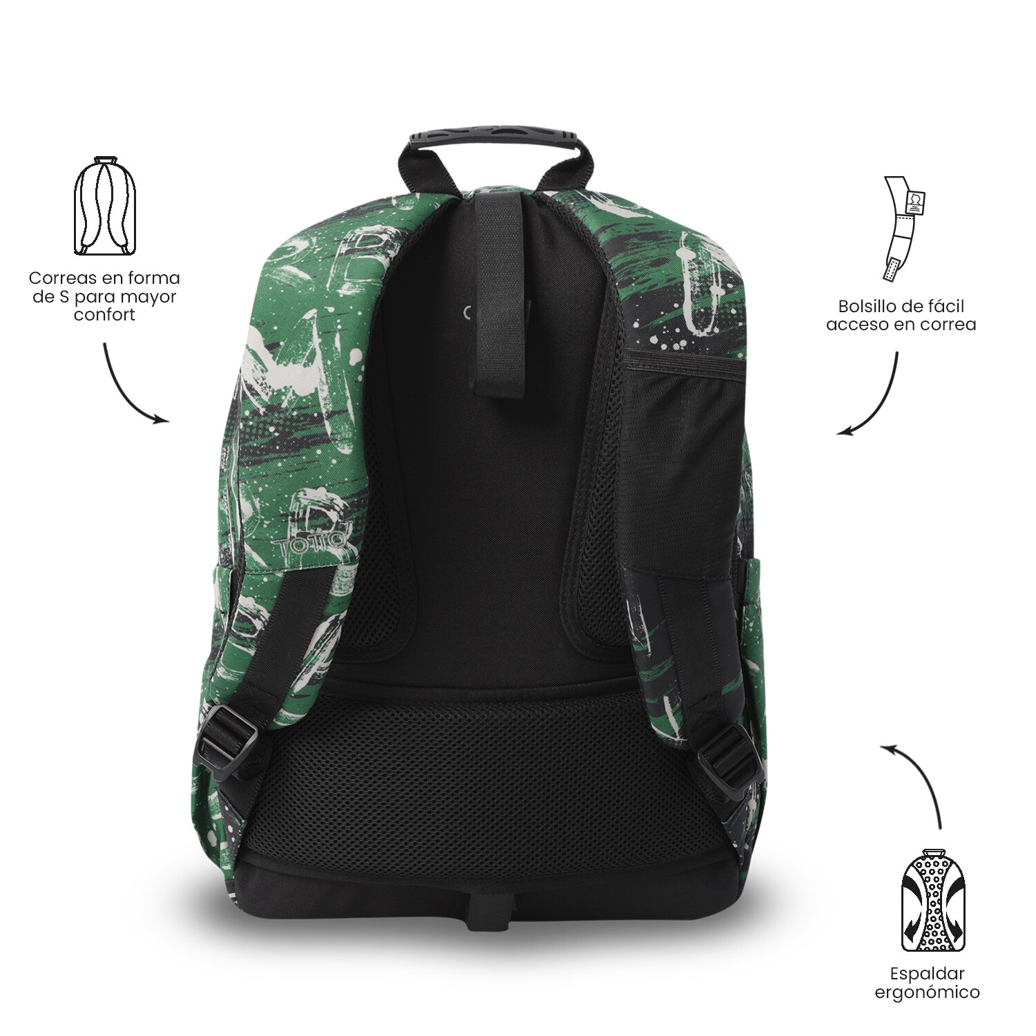 Mochila Escolar Totto Acuareles Verde-4