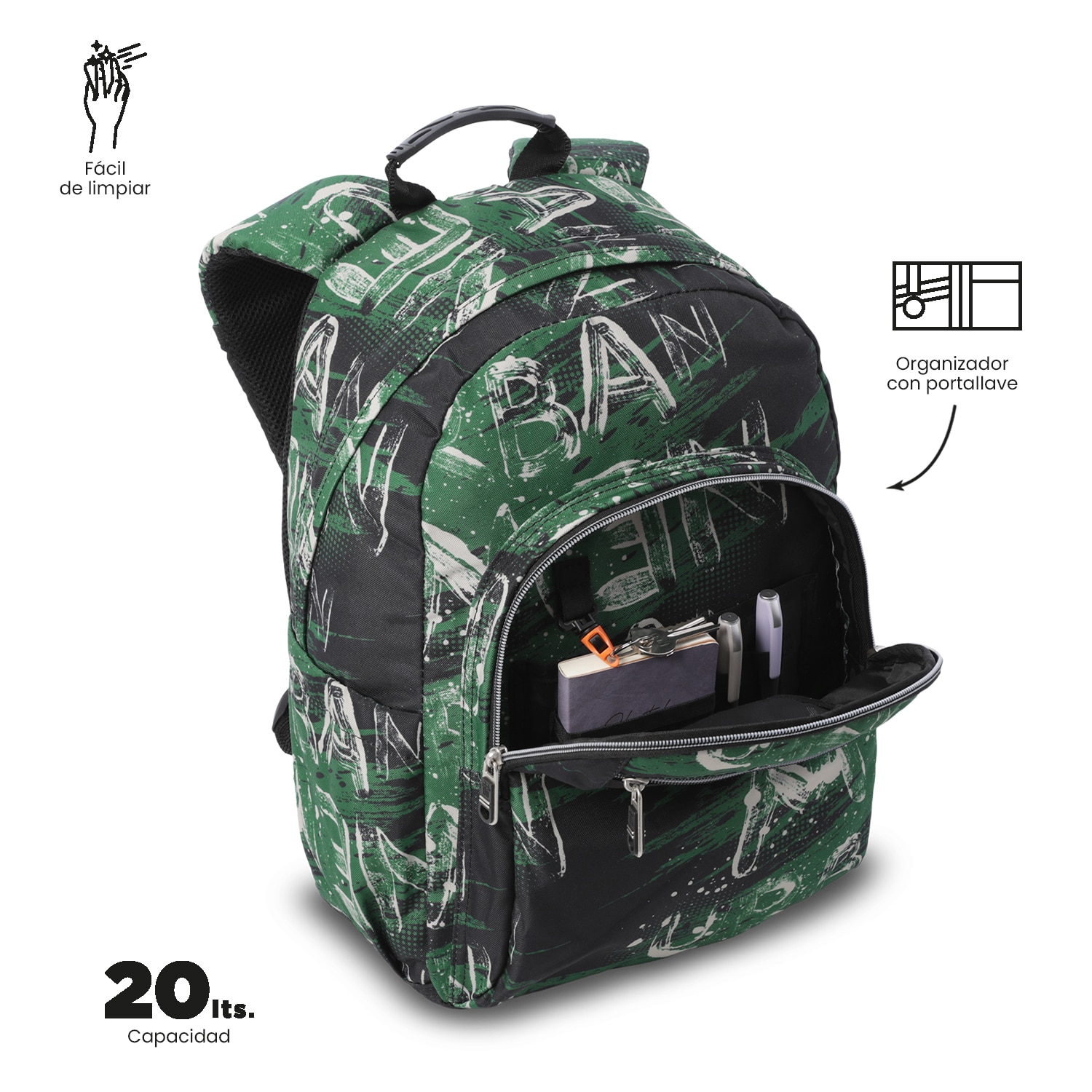 Mochila Escolar Totto Acuareles Verde-6