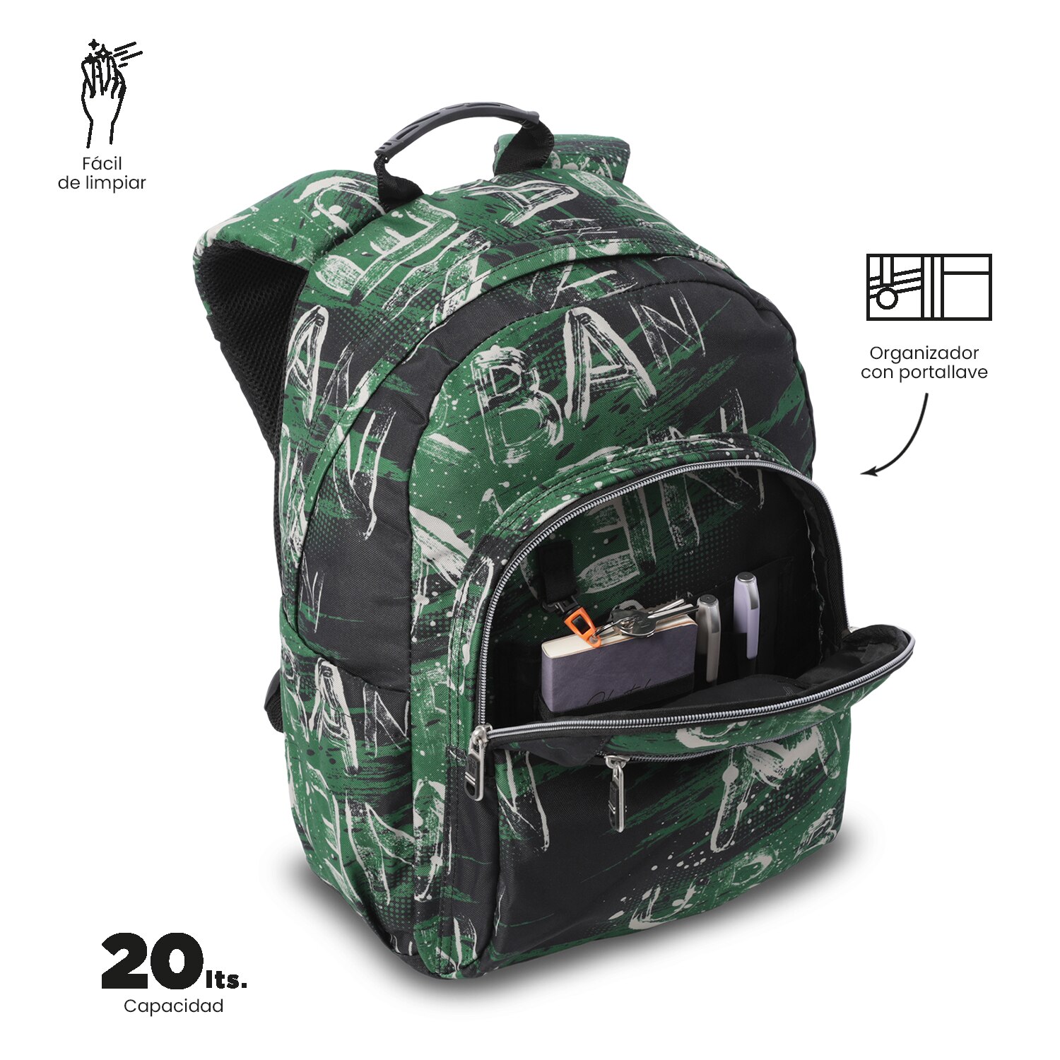 Mochila Escolar Totto Acuareles Verde-7